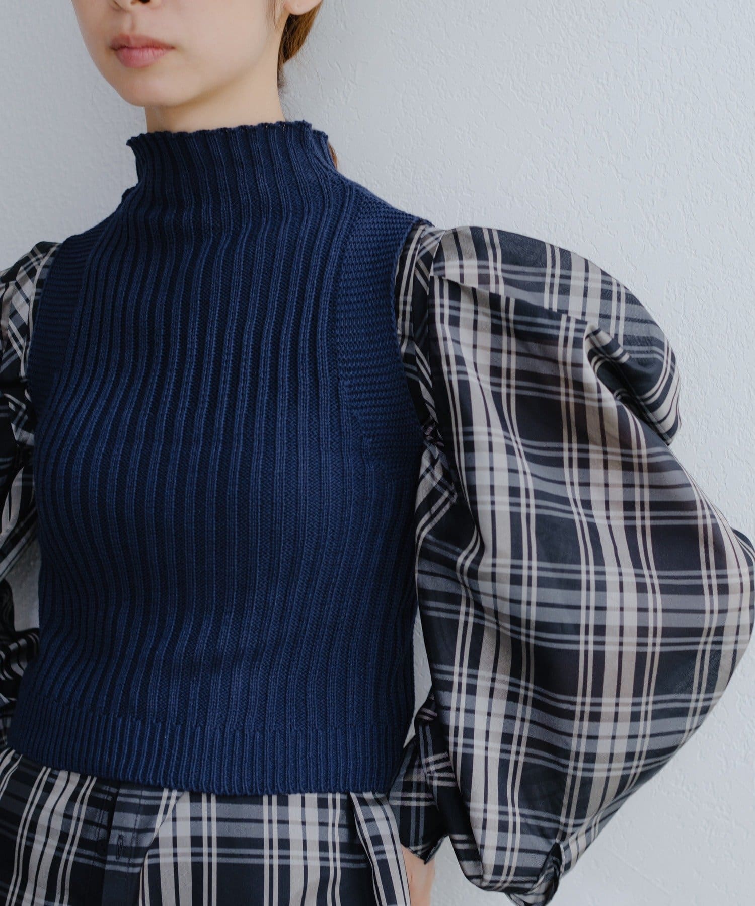 OUTLET(アウトレット) 【Pasterip】Check power shoulder blouse