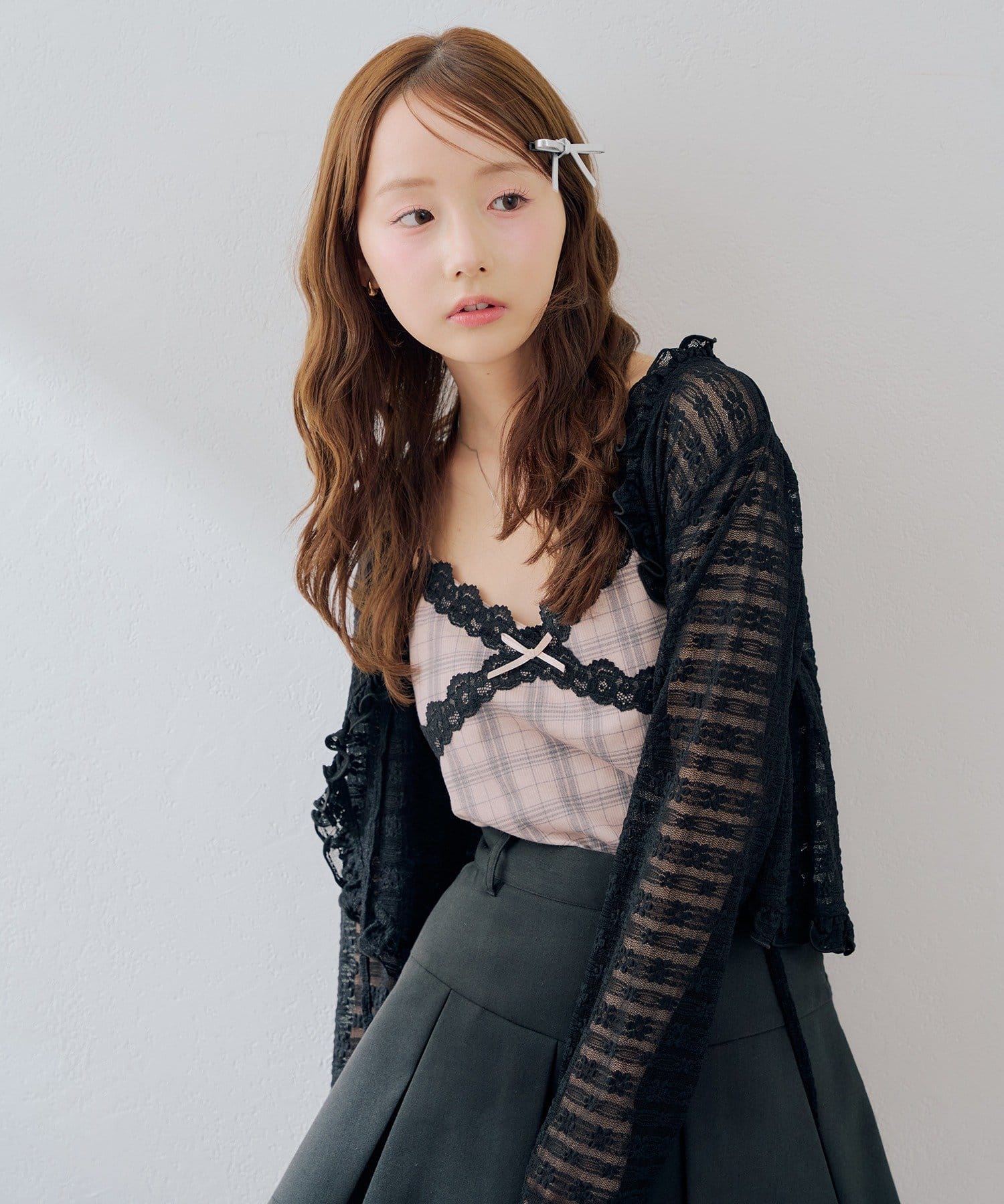 NICE CLAUP / OLIVE des OLIVE OUTLET(ナイスクラップ  / オリーブ デ オリーブ アウトレット) 【continuer】カップ付きレースキャミセットレースカーディガン