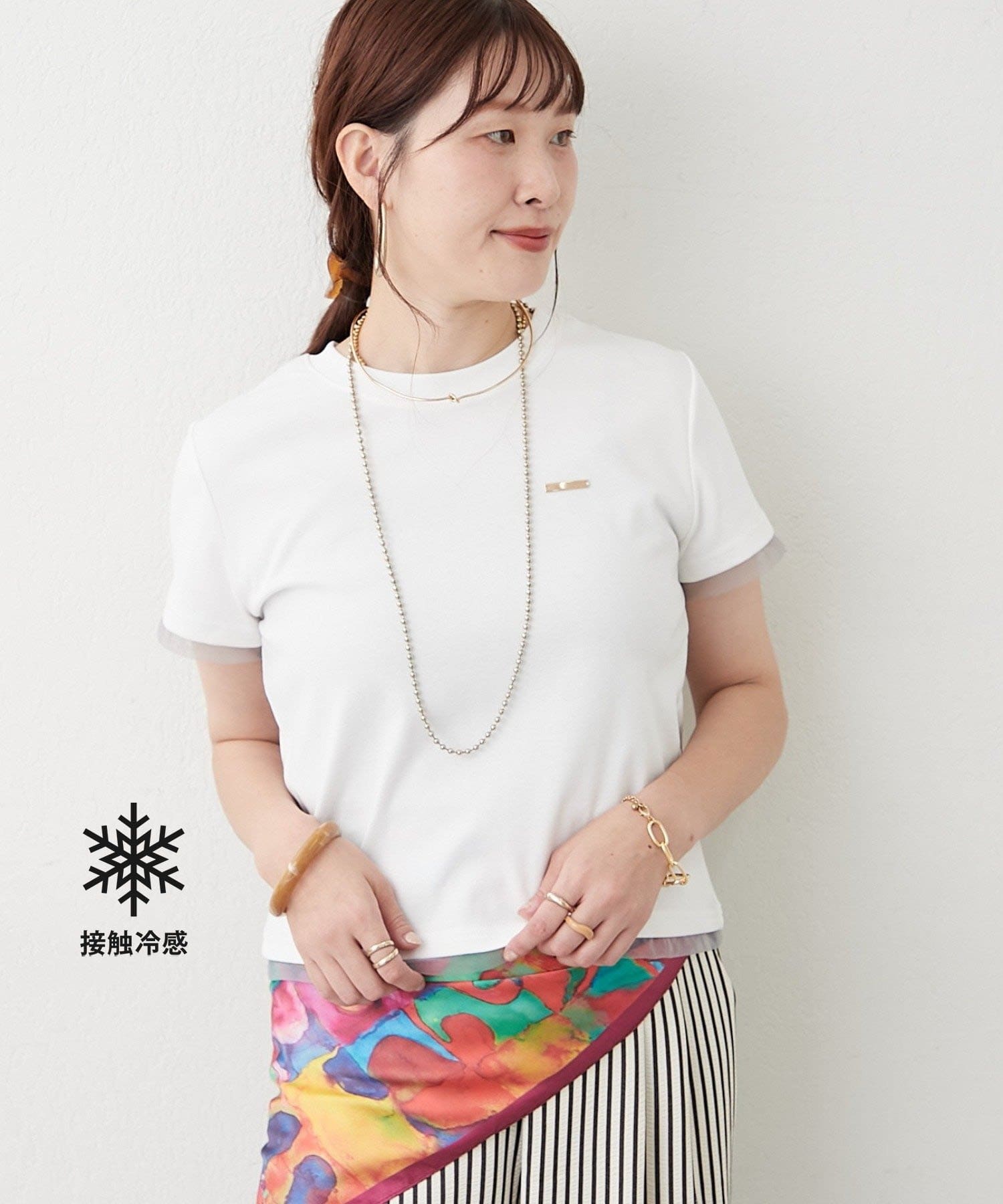 Remind me and forever(リマインドミーアンドフォーエバー) 接触冷感チュール切替Tシャツ