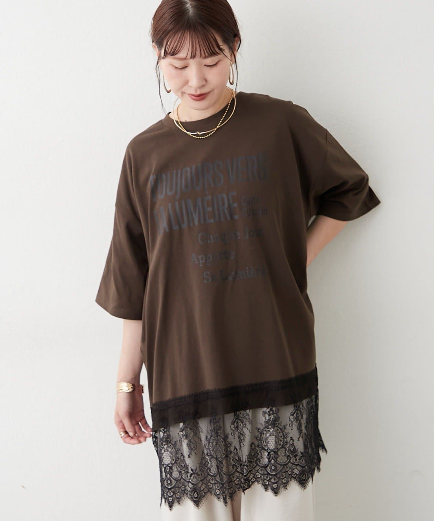 Remind me and forever(リマインドミーアンドフォーエバー) 裾レースチュニックTシャツ
