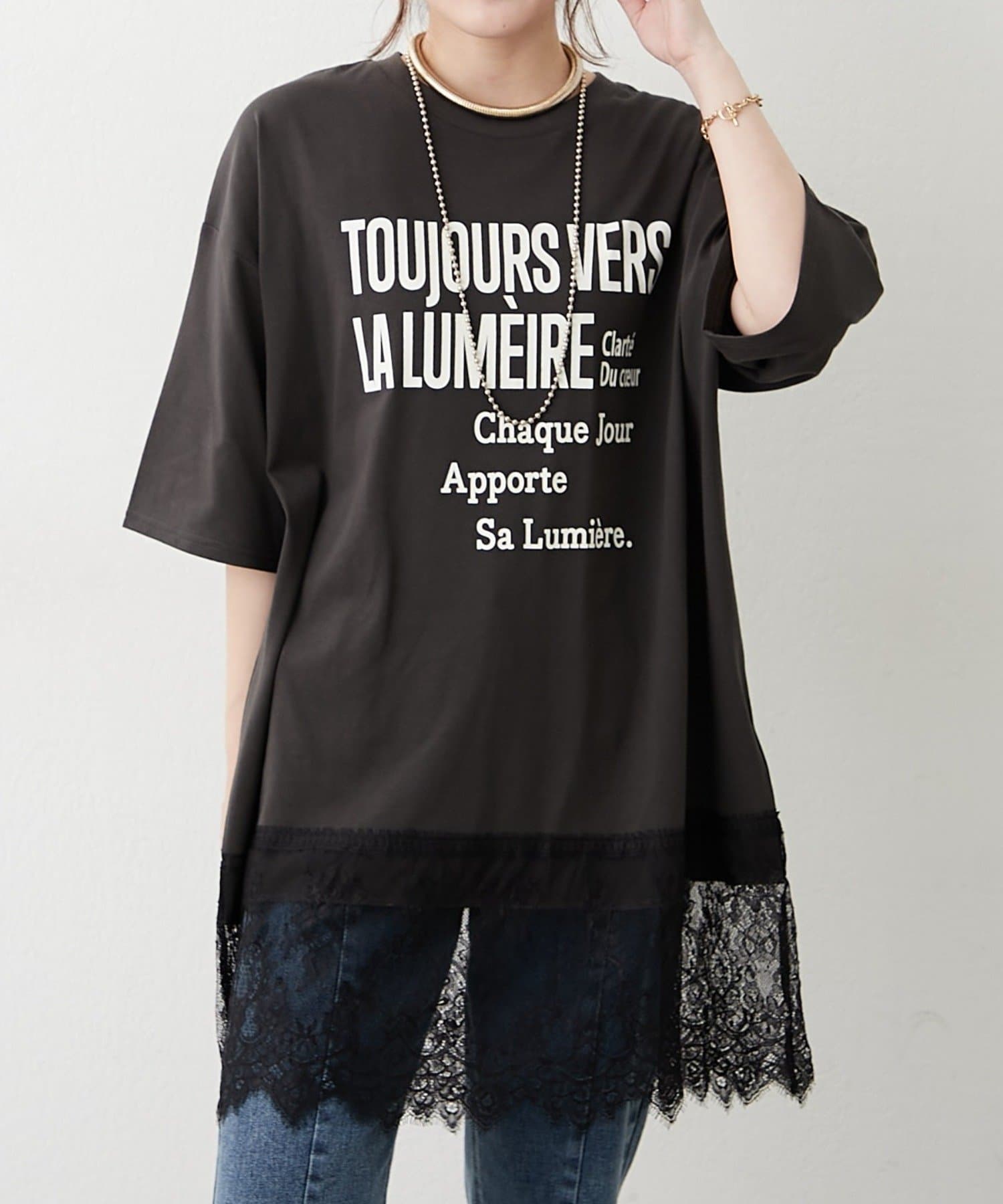Remind me and forever(リマインドミーアンドフォーエバー) 裾レースチュニックTシャツ
