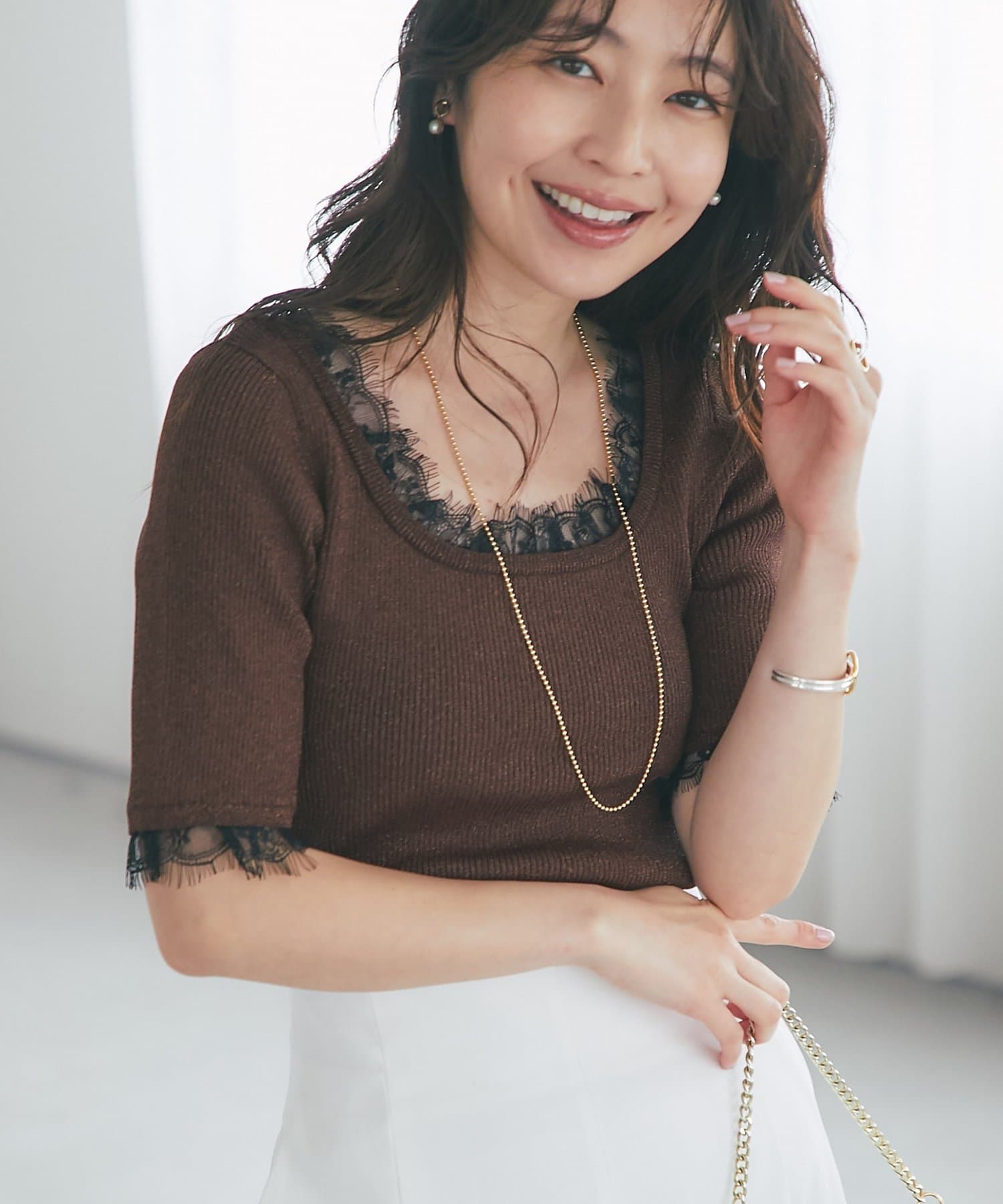 OUTLET(アウトレット) 【La boutique BonBon】UVレース付き前後2WAYラメリブニット