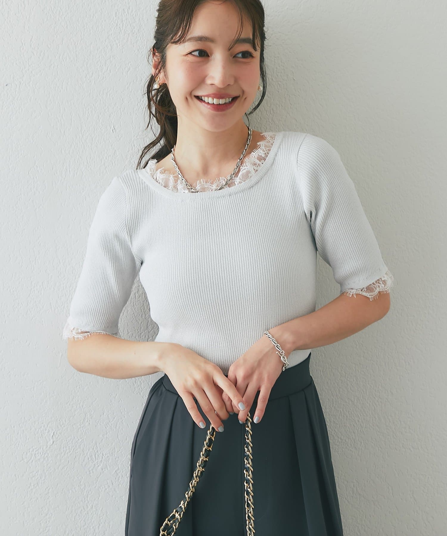 OUTLET(アウトレット) 【La boutique BonBon】UVレース付き前後2WAYラメリブニット