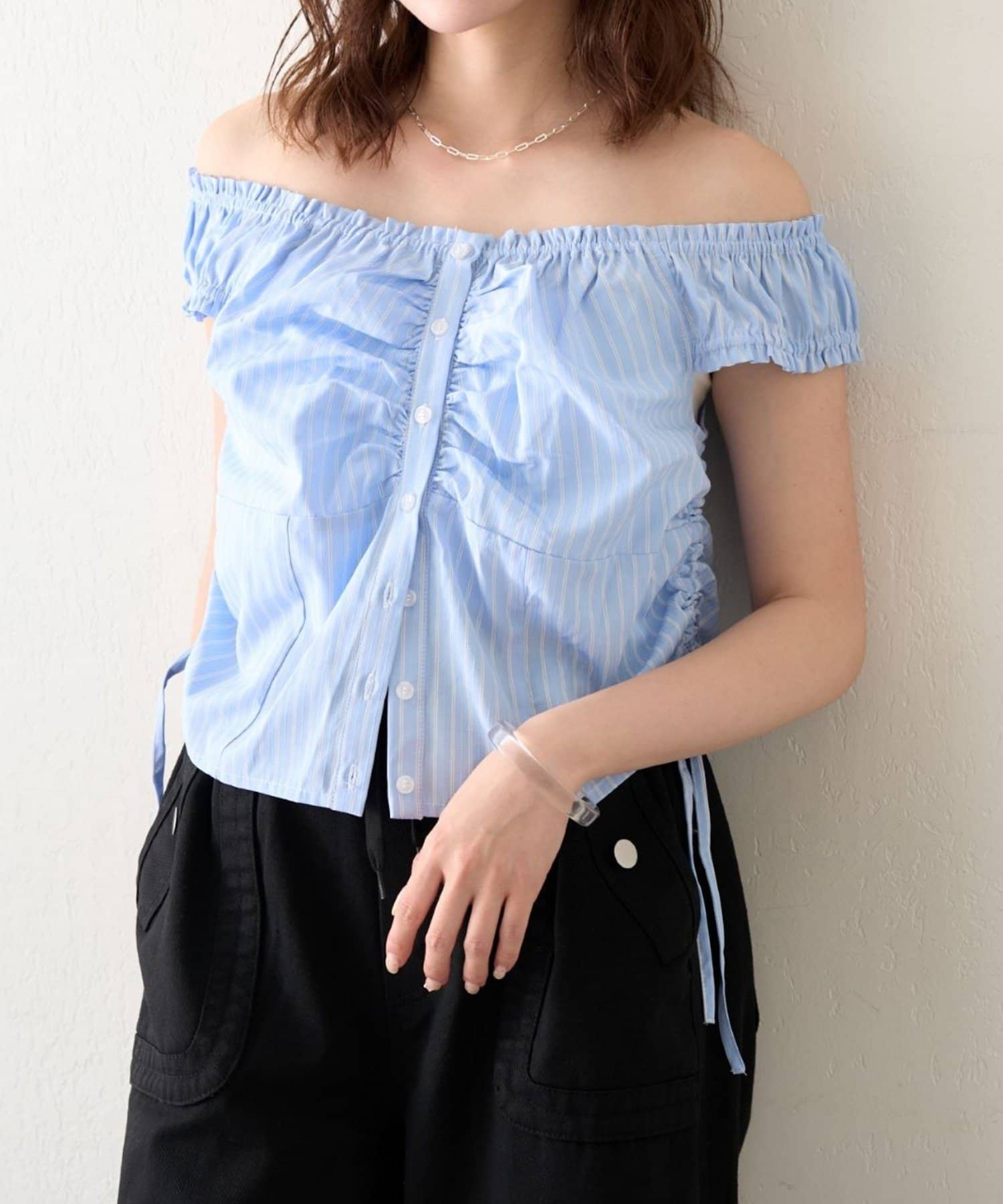 OUTLET(アウトレット) 【mline】ギャザーフレンチブラウス