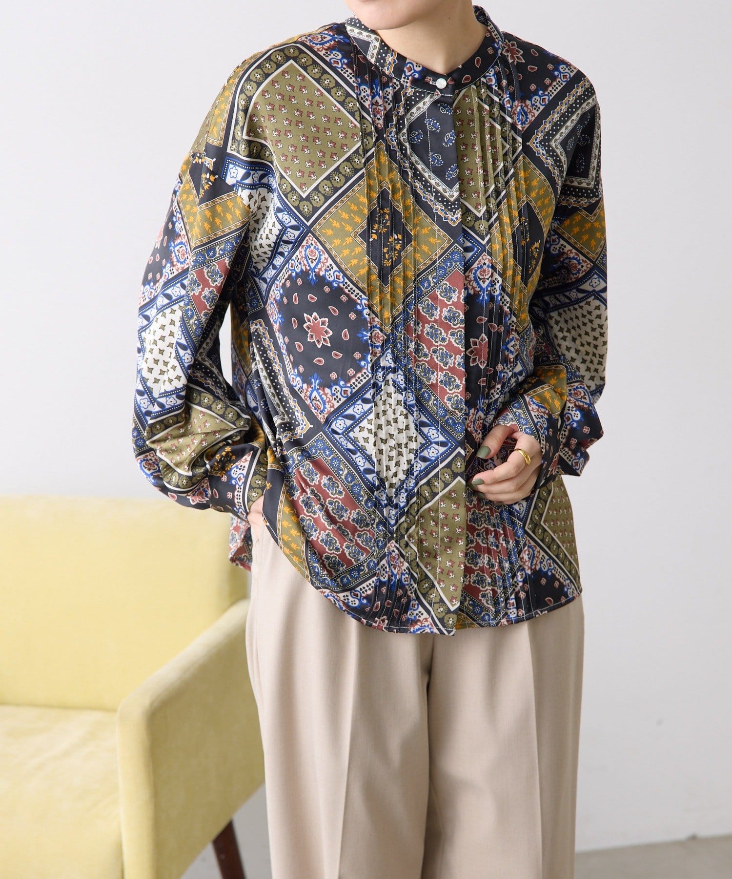 OUTLET(アウトレット) 【ear PAPILLONNER】柄ピンタックブラウス【SUM1 STYLE】