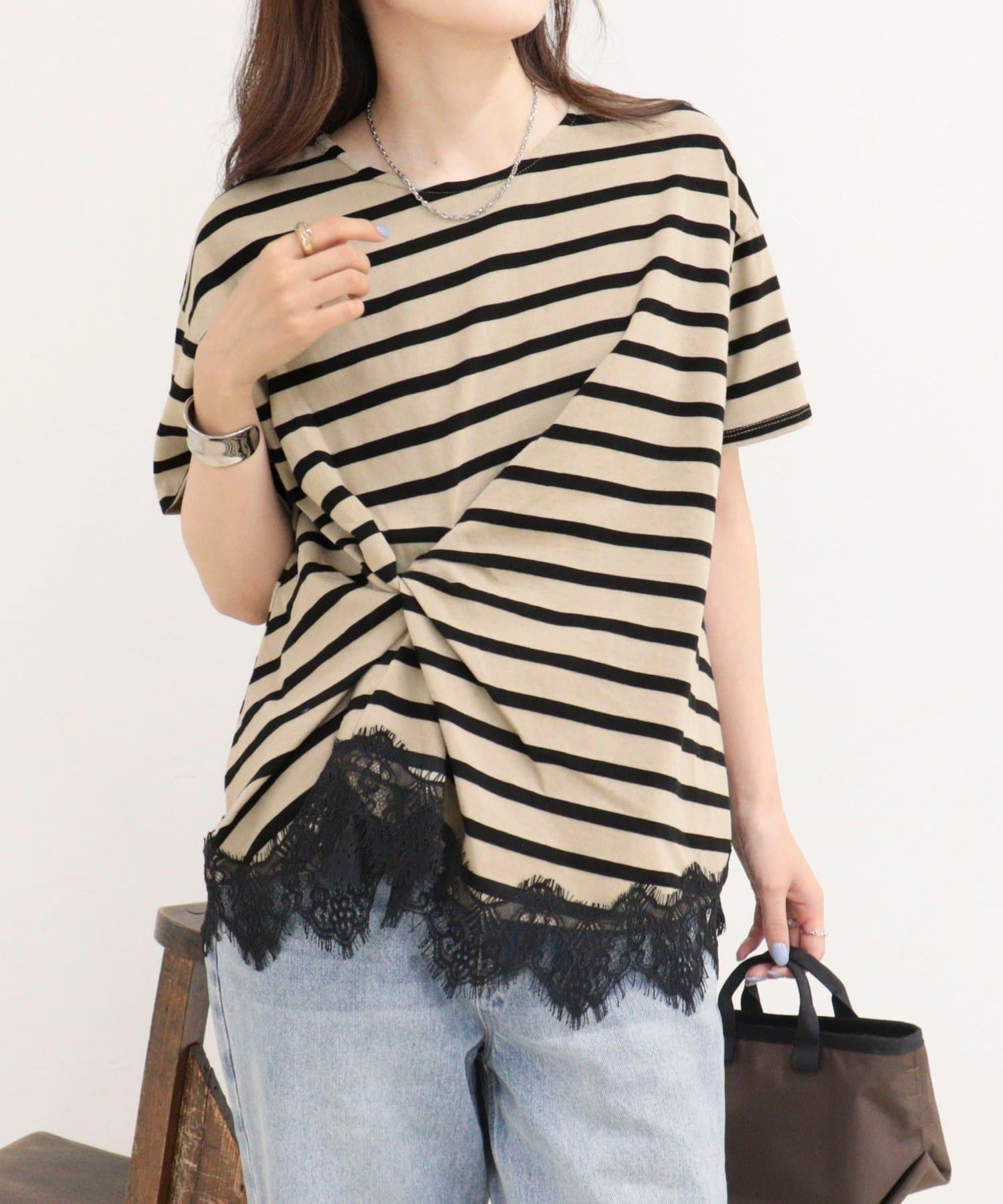 FREDY & GLOSTER(フレディ アンド グロスター) ボーダーアシメツイストプルオーバーTシャツ