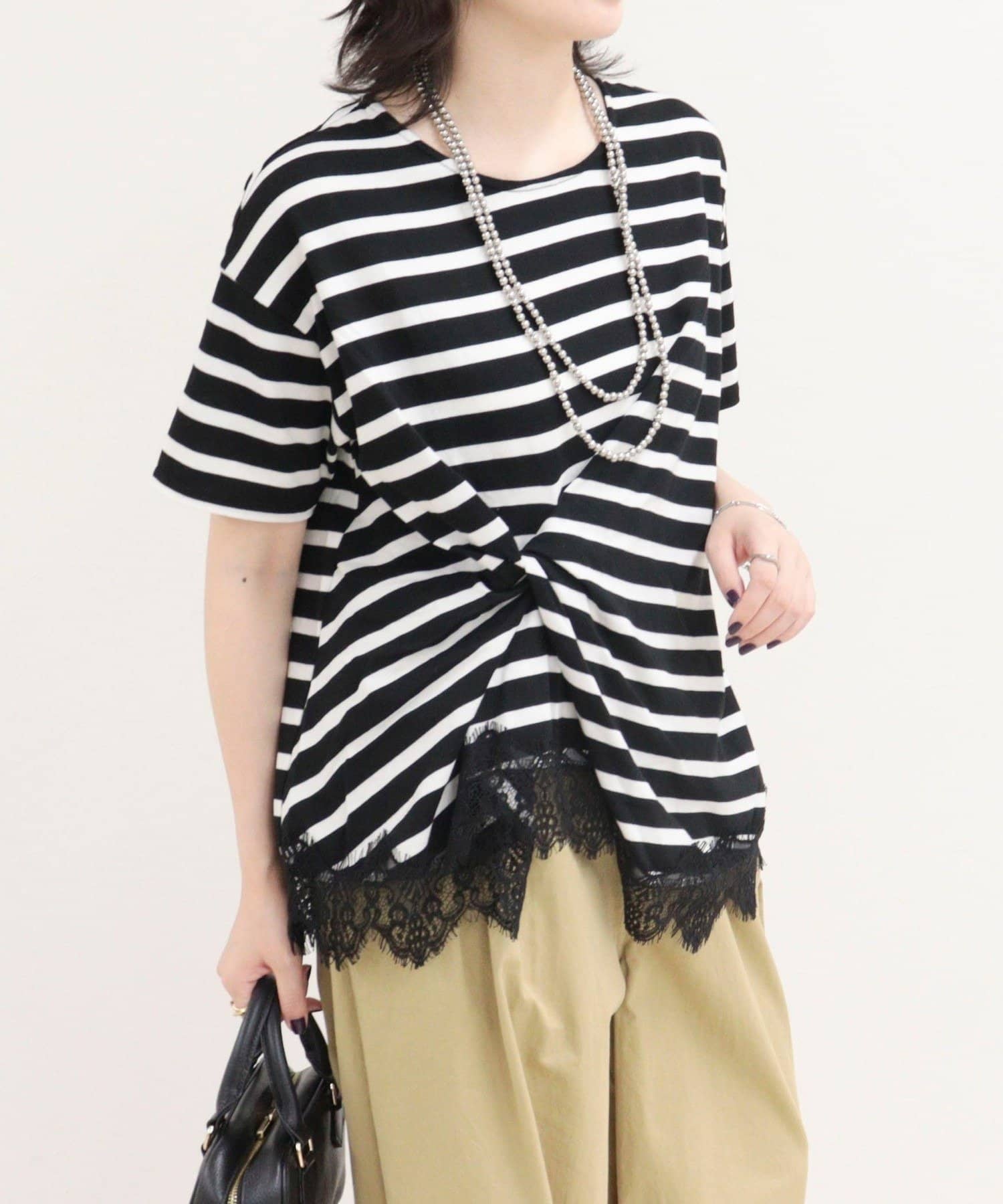 FREDY & GLOSTER(フレディ アンド グロスター) ボーダーアシメツイストプルオーバーTシャツ