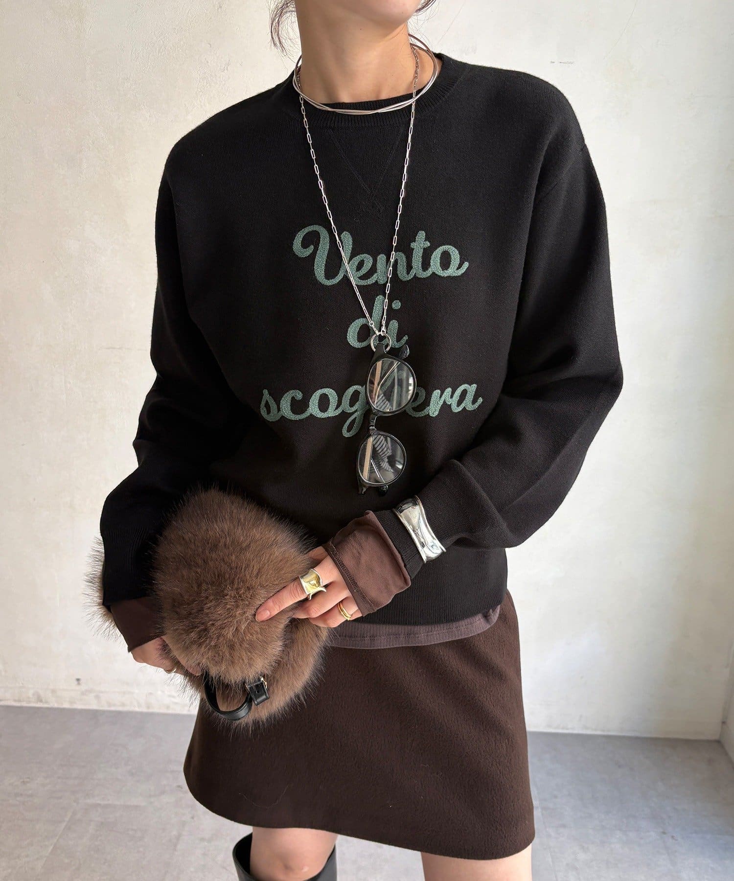 DOUDOU(ドゥドゥ) 【WEB限定】ロゴ刺繍ニット
