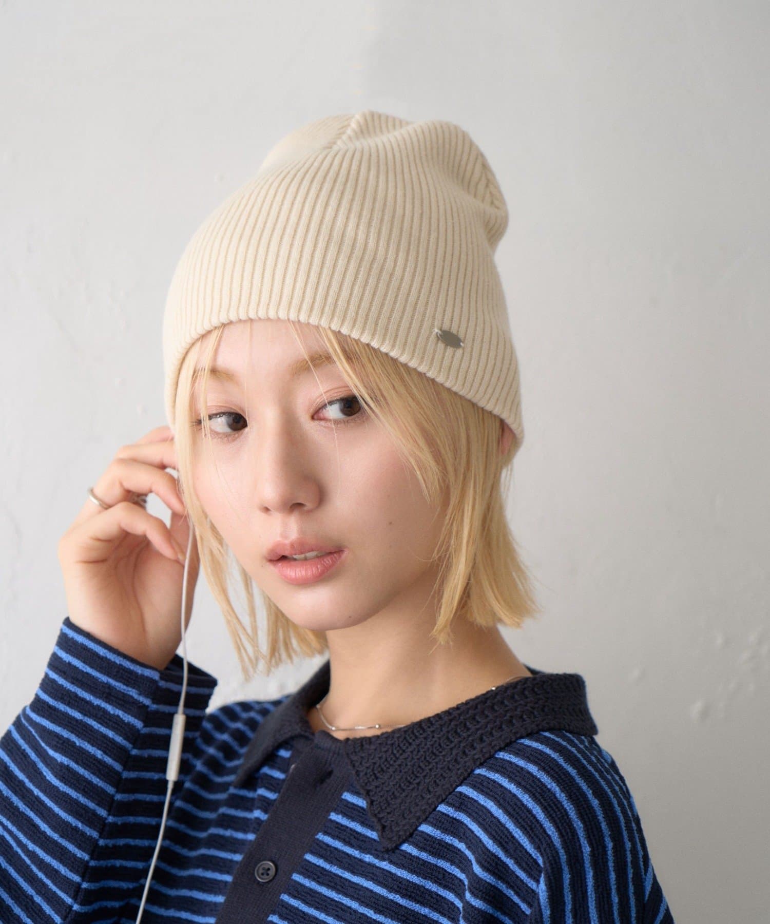 CIAOPANIC TYPY(チャオパニックティピー) ：プレート付きウール混リブニットビーニー