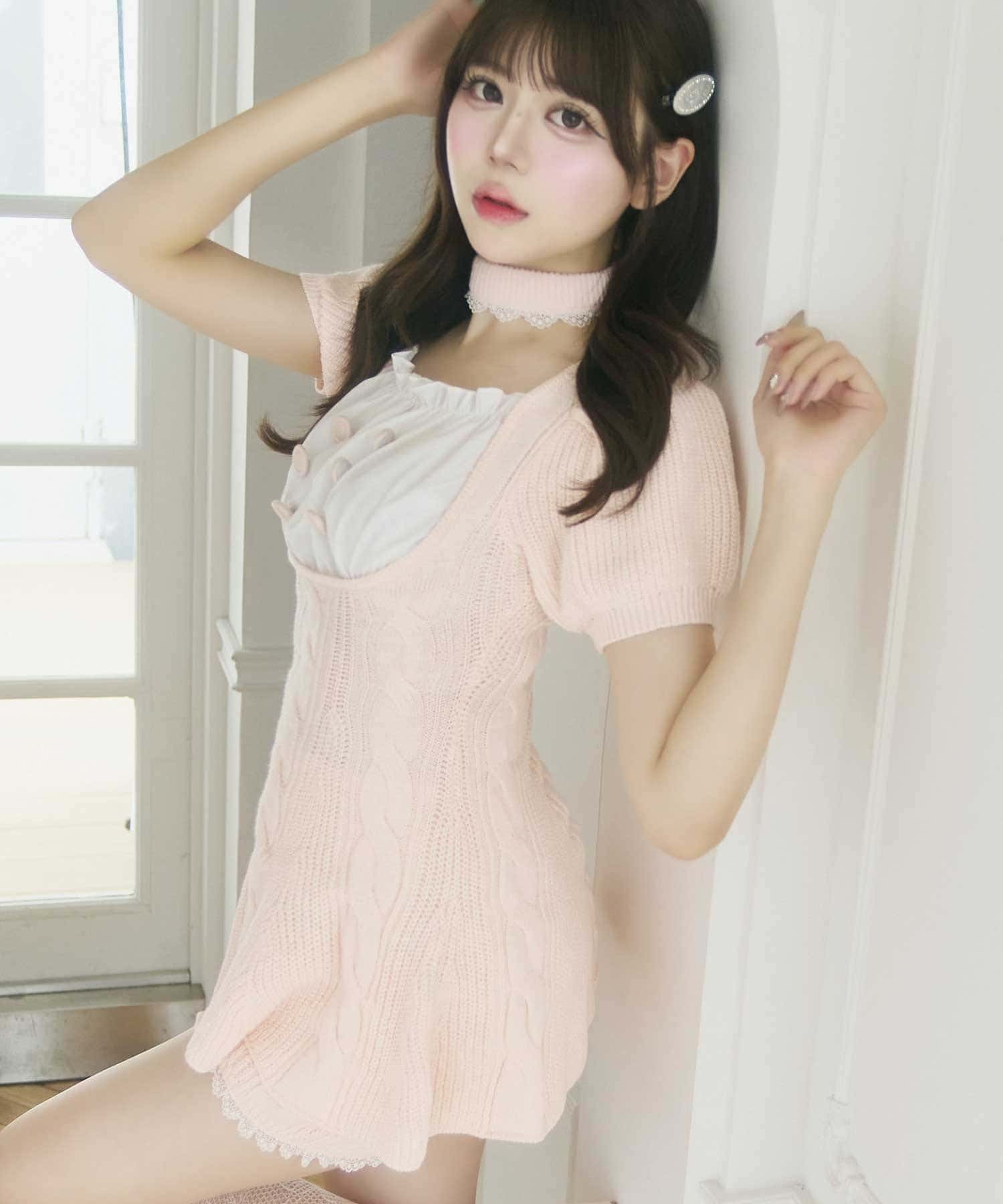 Belle Charme(ベルシャルム) Cable Knit Peplum Tops