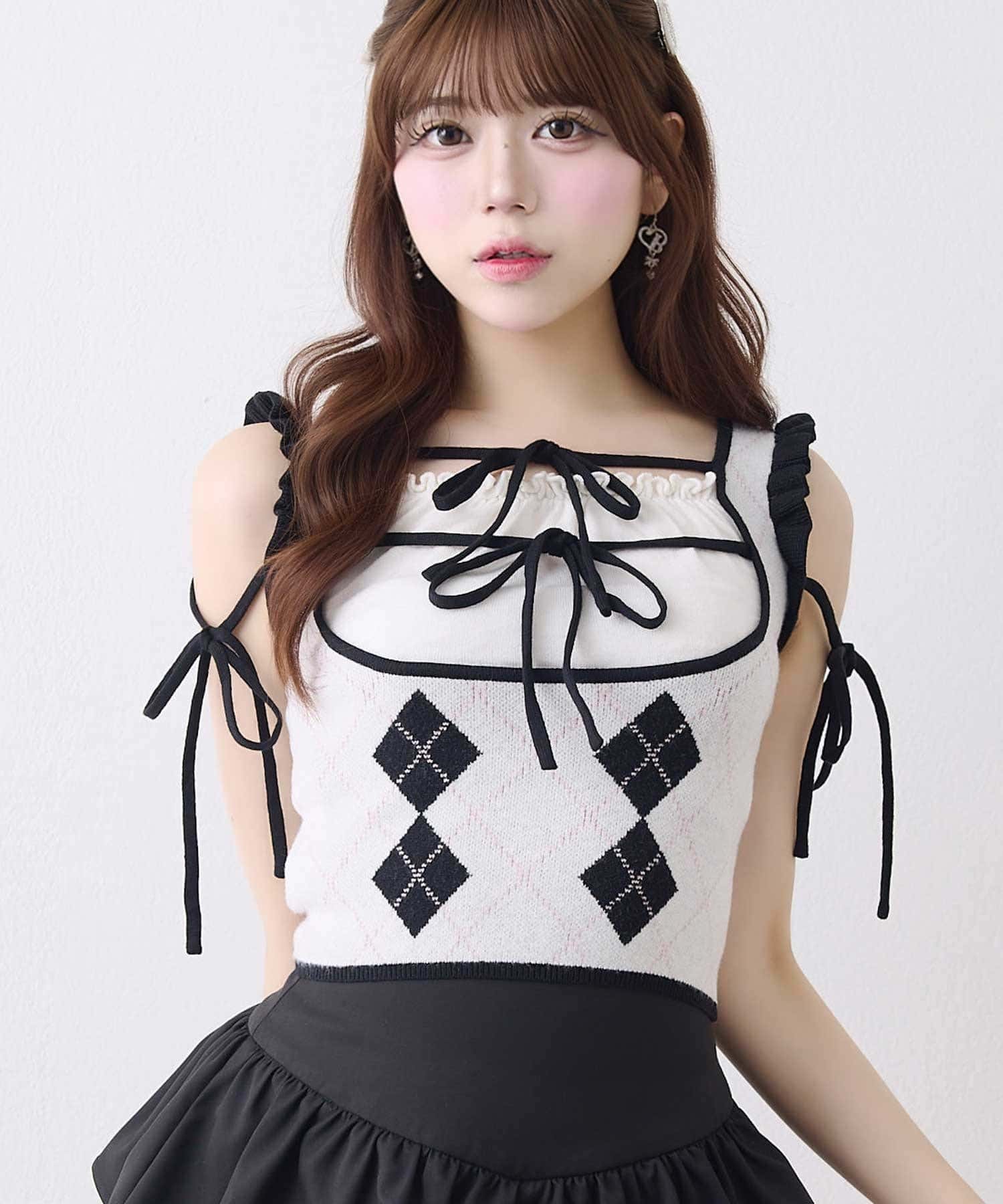Belle Charme(ベルシャルム) Argyle Ribbon Knit Tank