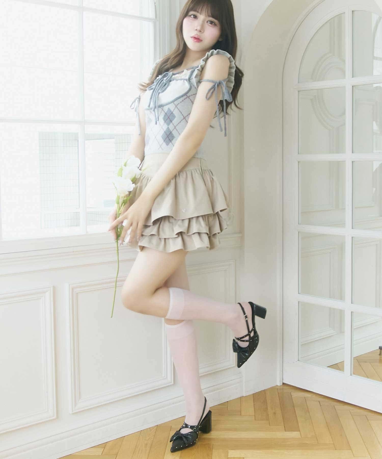 Belle Charme(ベルシャルム) Argyle Ribbon Knit Tank