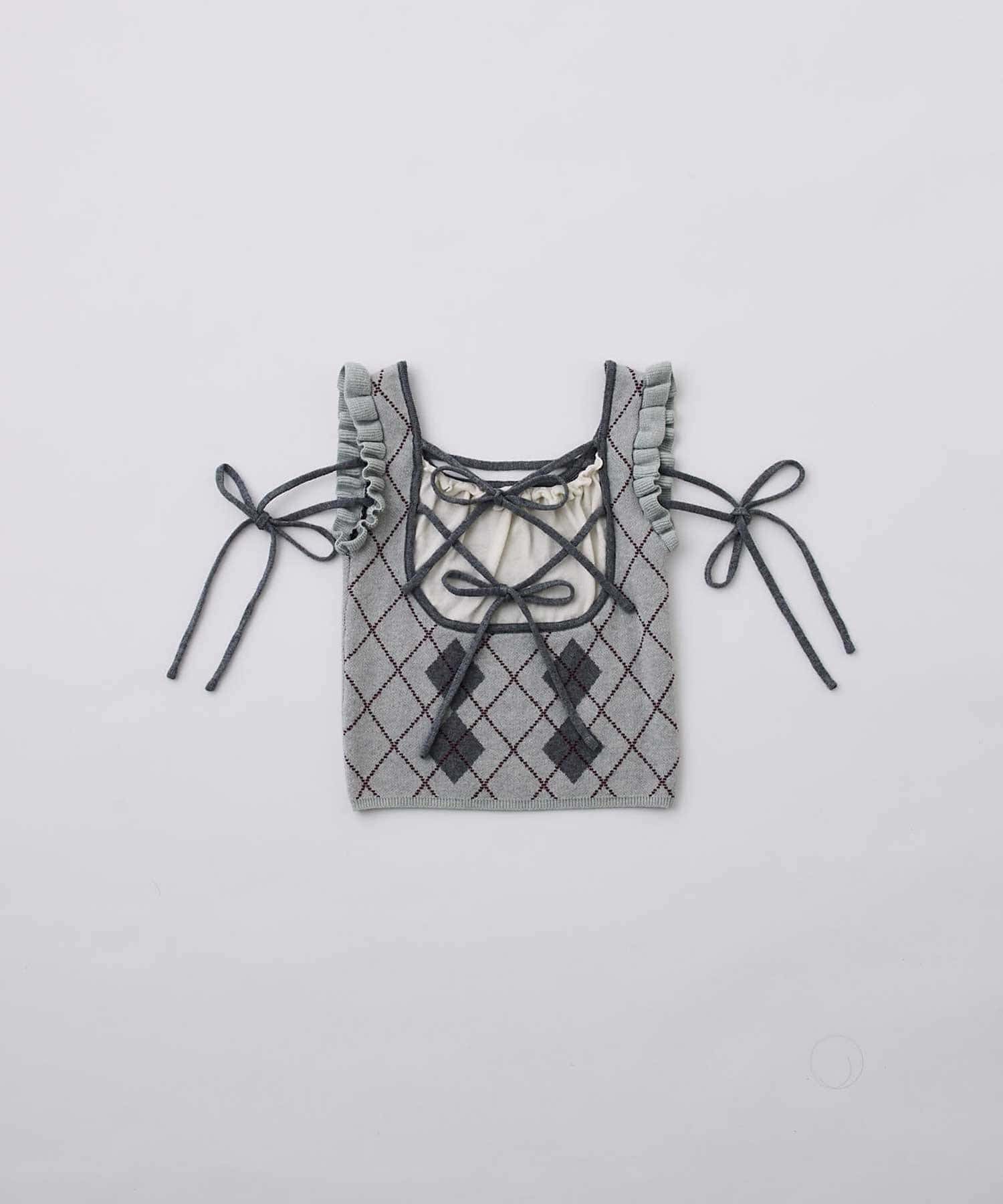 Belle Charme(ベルシャルム) Argyle Ribbon Knit Tank