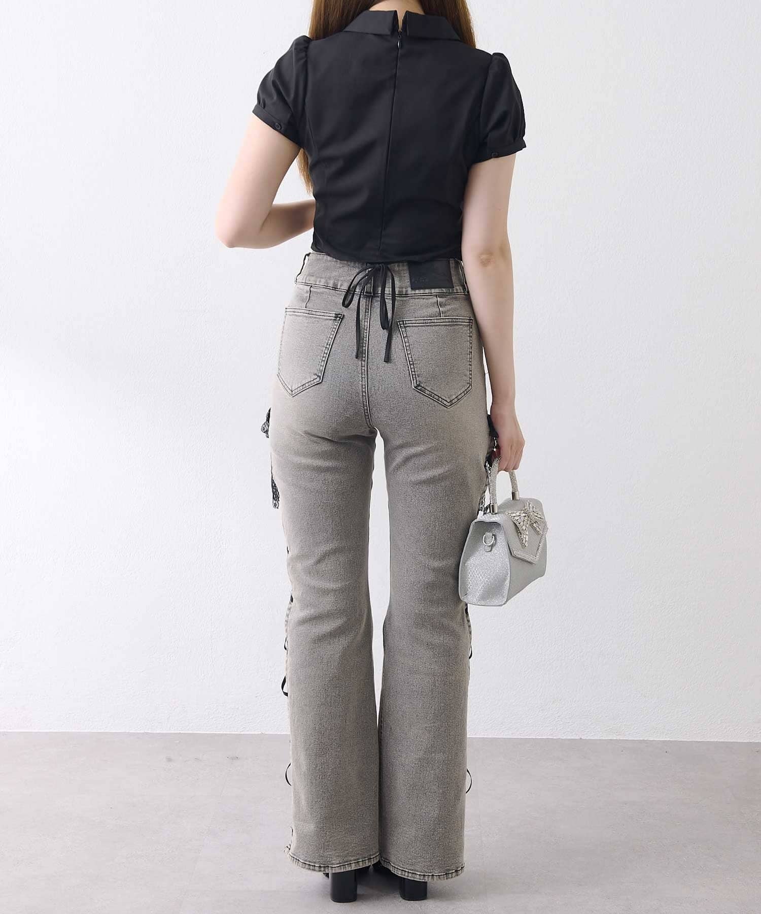 Belle Charme(ベルシャルム) Lace Hem Puff Tops
