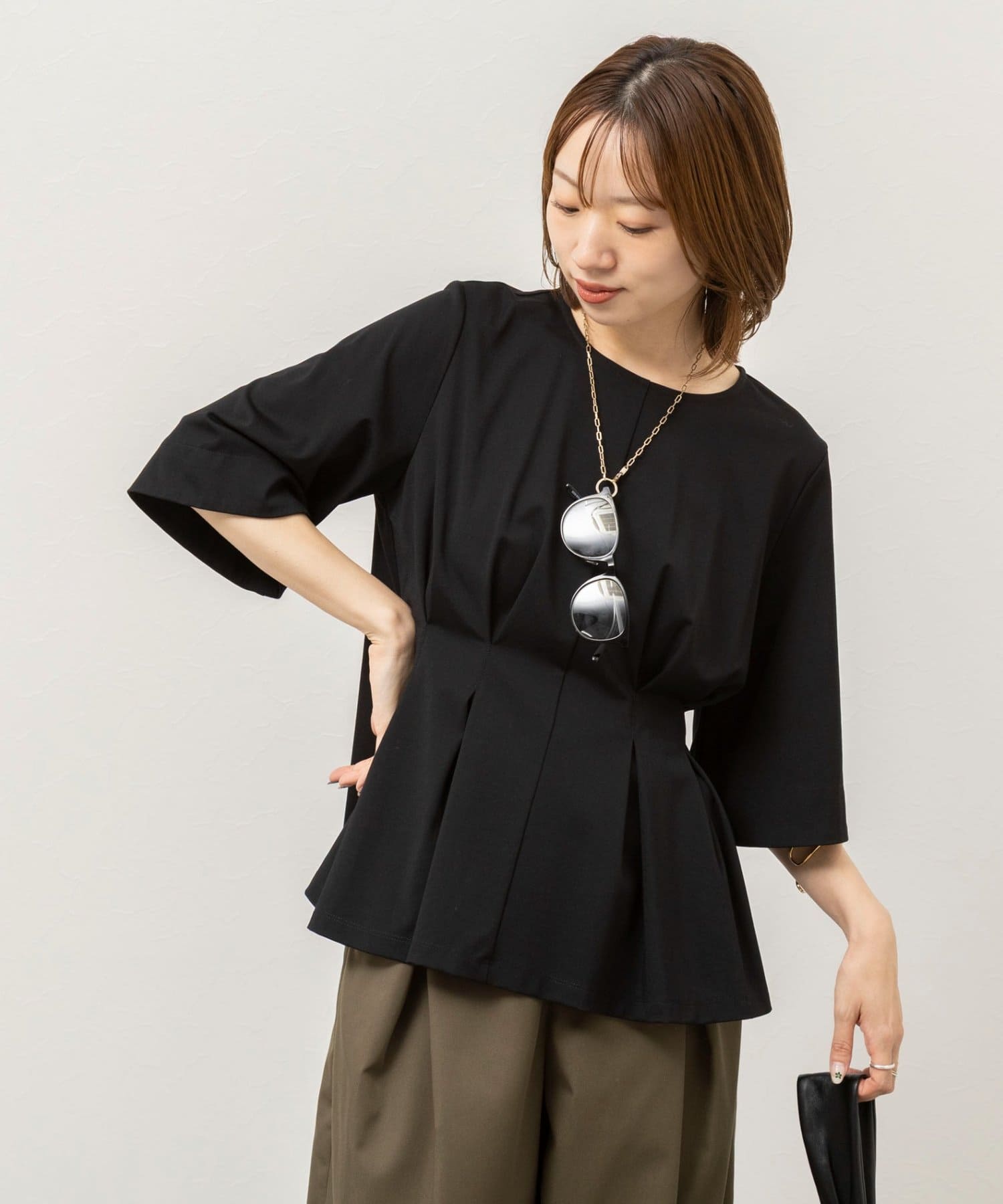 NOLLEY'S(ノーリーズ) 《接触冷感/UVカット》ウォッシャブルハイスペックジャージペプラムプルオーバー