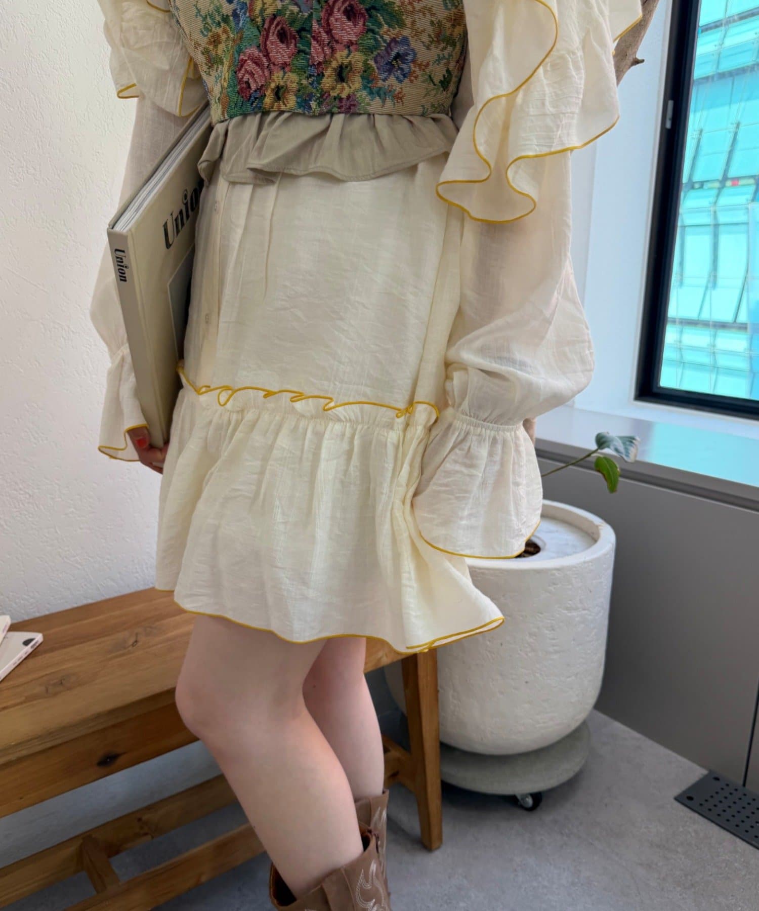 w closet(ダブルクローゼット) ビッグ衿フリルミニワンピース