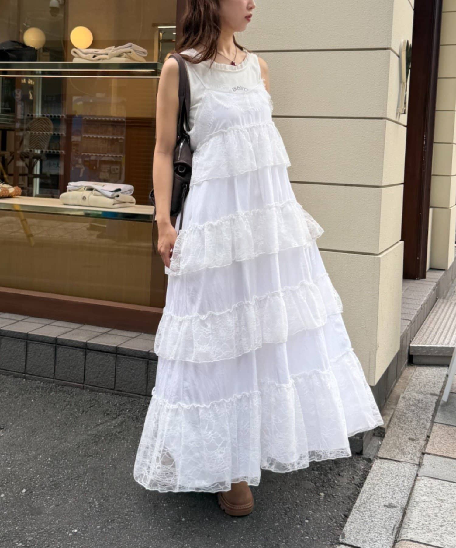 w closet(ダブルクローゼット) レースティアードキャミワンピース