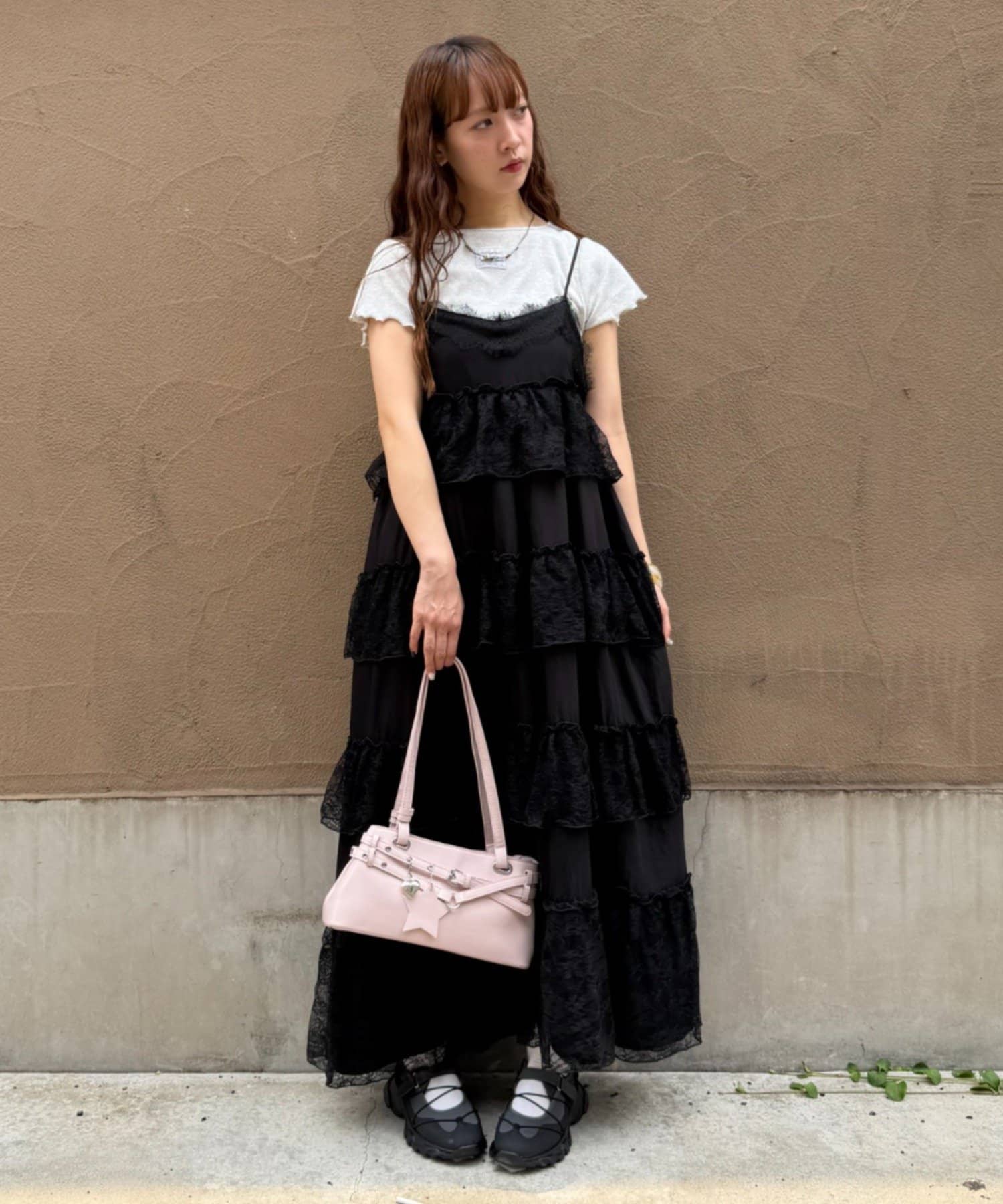 w closet(ダブルクローゼット) レースティアードキャミワンピース