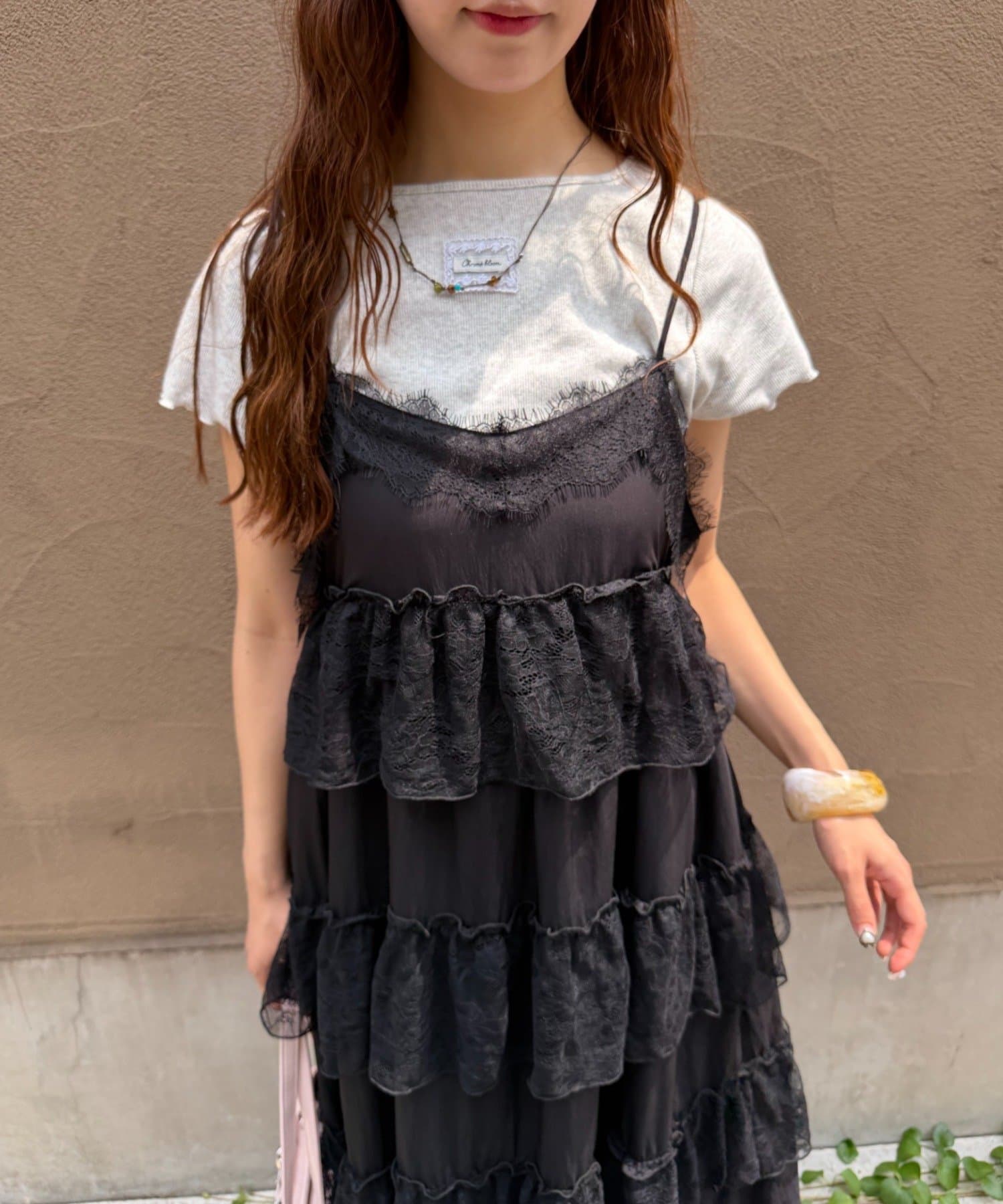 w closet(ダブルクローゼット) レースティアードキャミワンピース