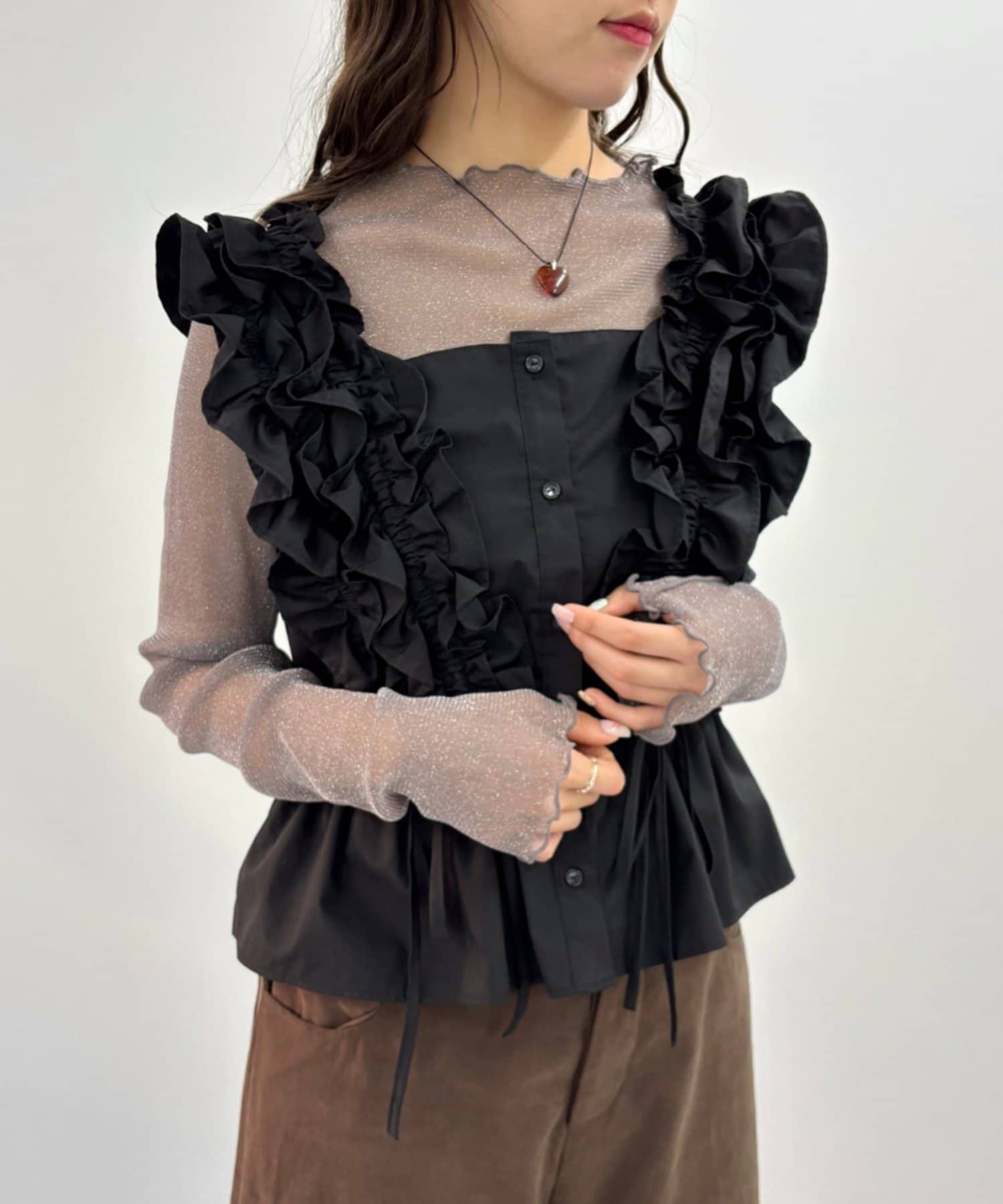 w closet(ダブルクローゼット) シアーメローロンTシャツ