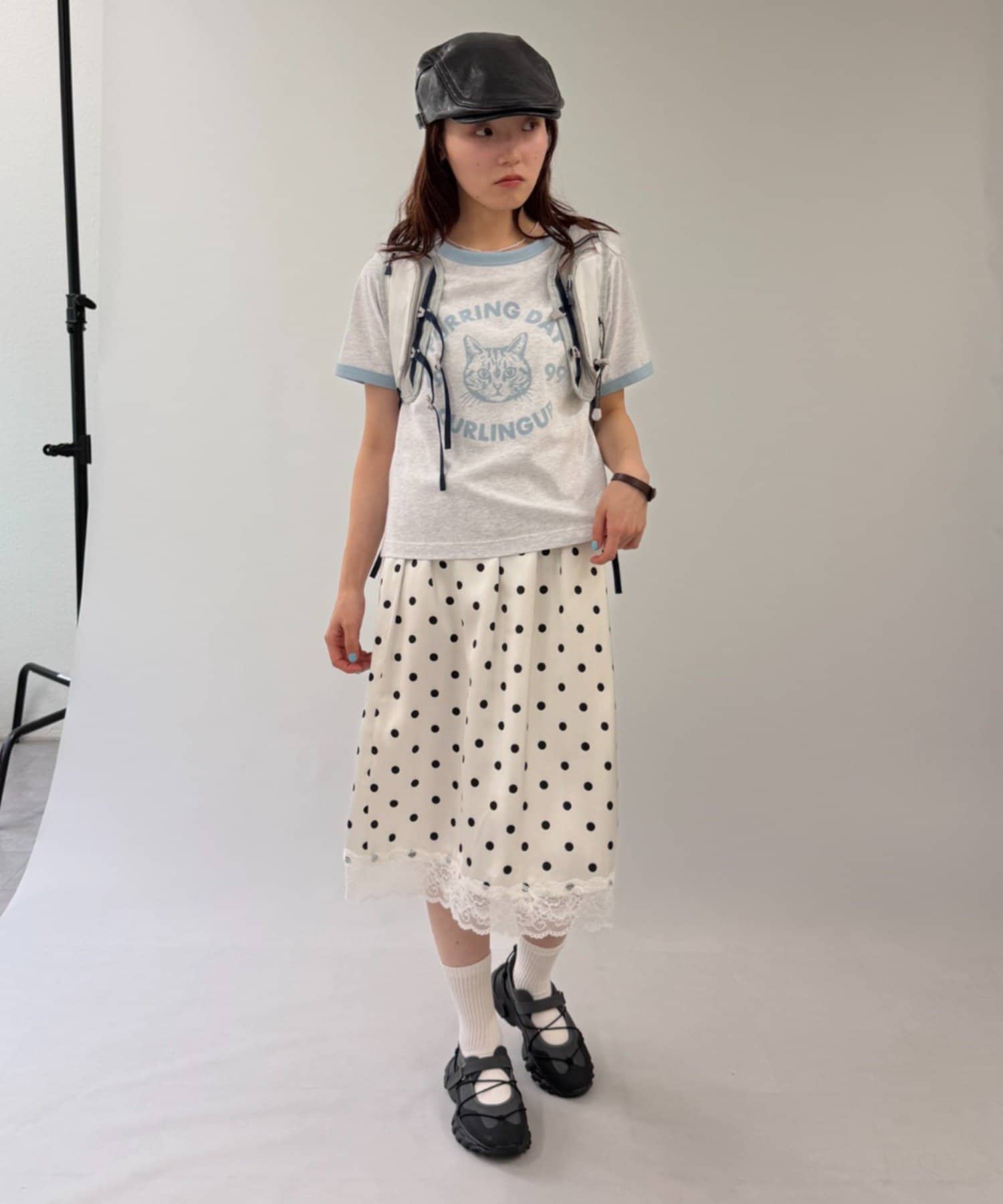 w closet(ダブルクローゼット) ネコプリントリンガーTシャツ