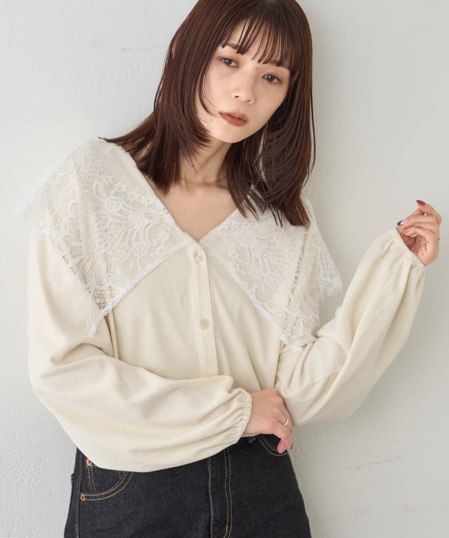 DISCOAT(ディスコート) 【WEB限定】マシュマロタッチレースカラープルオーバー