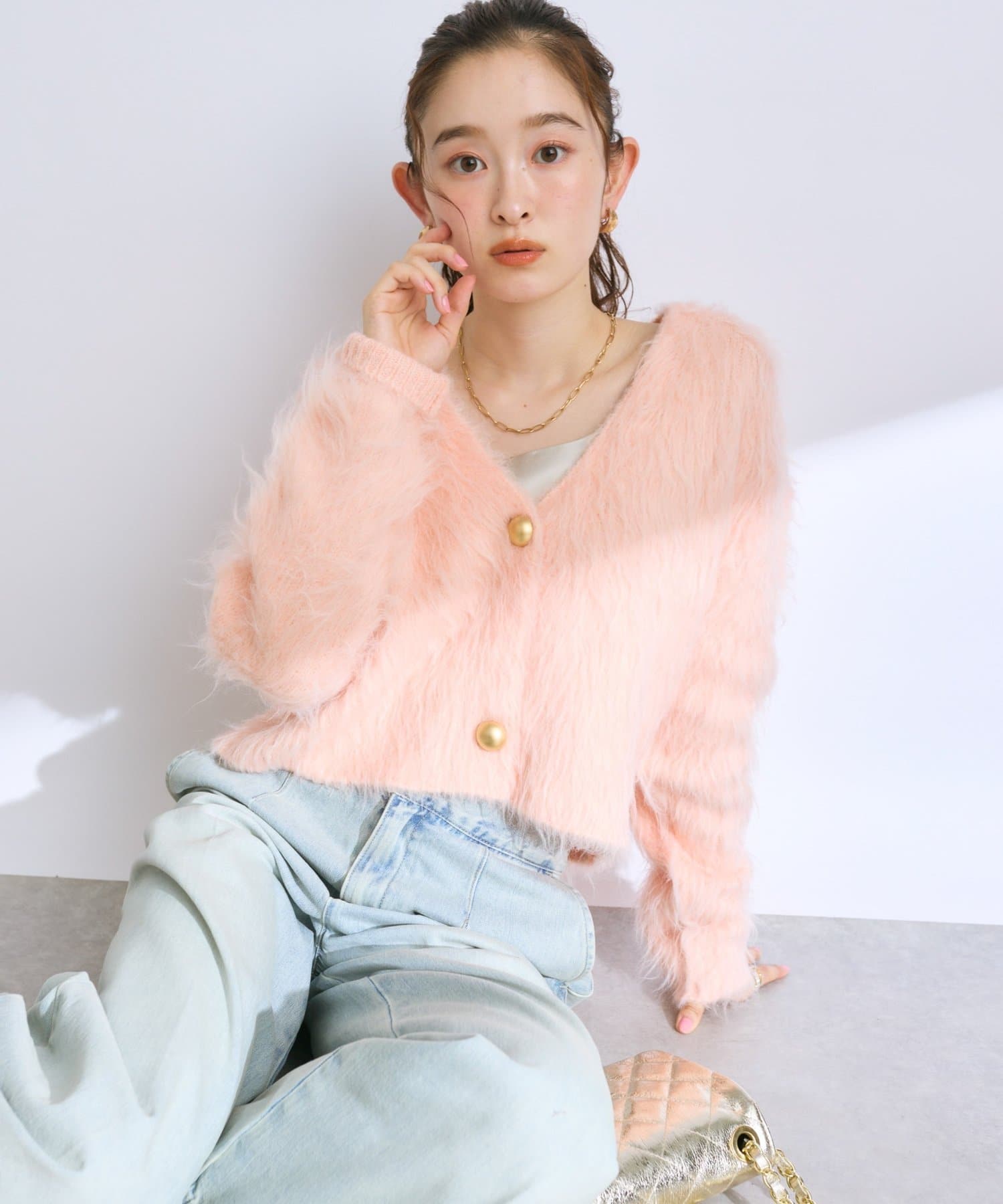 La boutique BonBon】ロングフェザークロップドカーディガン | OUTLET