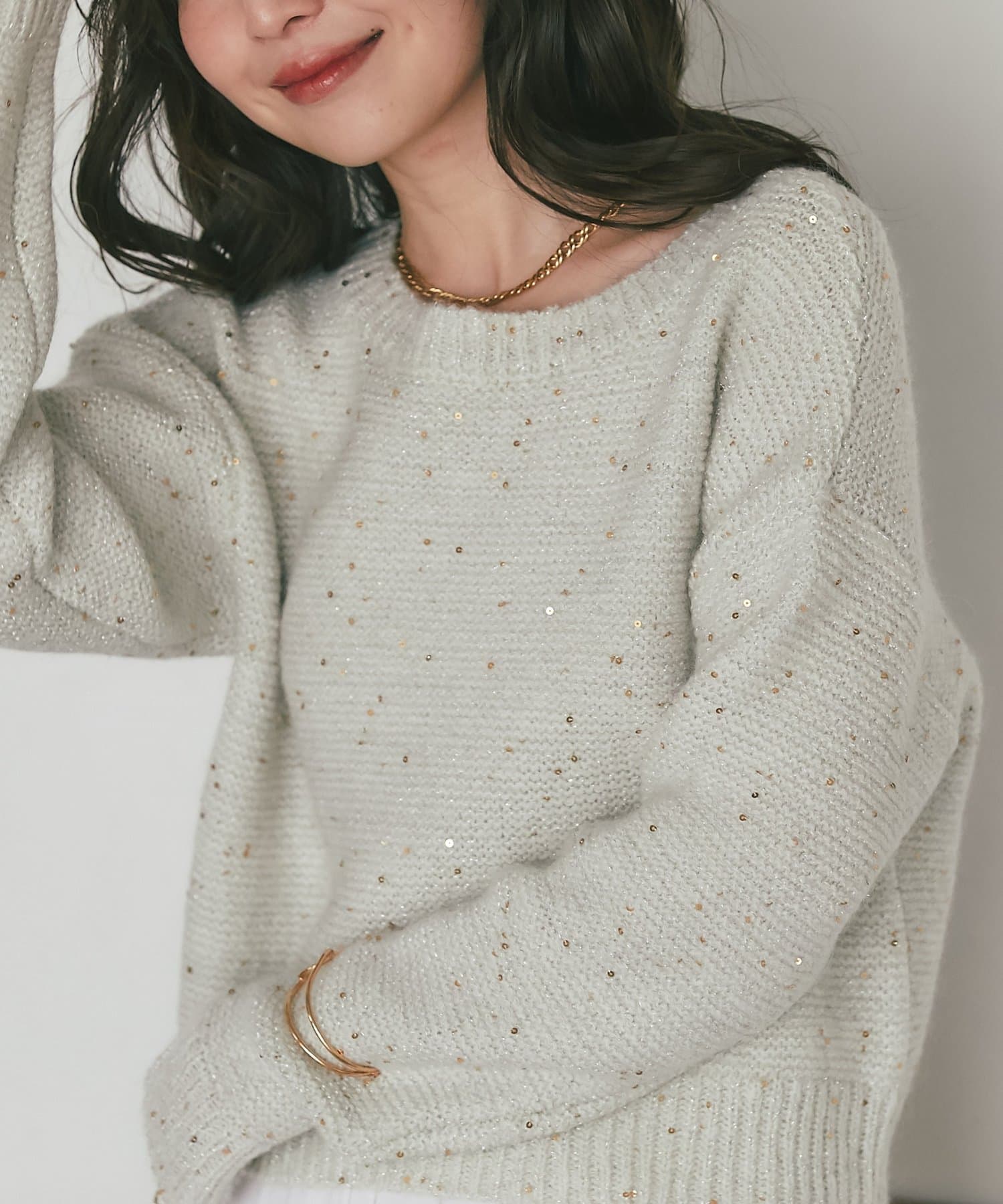 完売商品‼︎ほぼ新品‼︎DES PRÉSコットンスパンコールムリネ VネックC/D La boutique BonBon】スパンコールモヘアボートネックニット | OUTLET