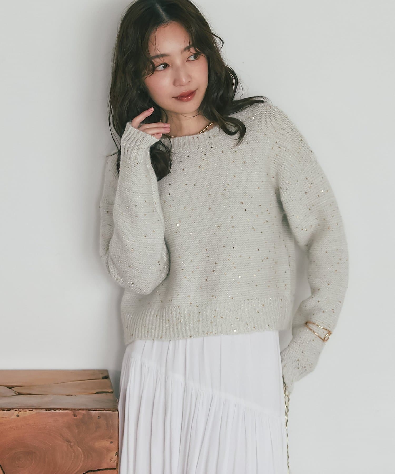 La boutique BonBon】スパンコールモヘアボートネックニット | OUTLET