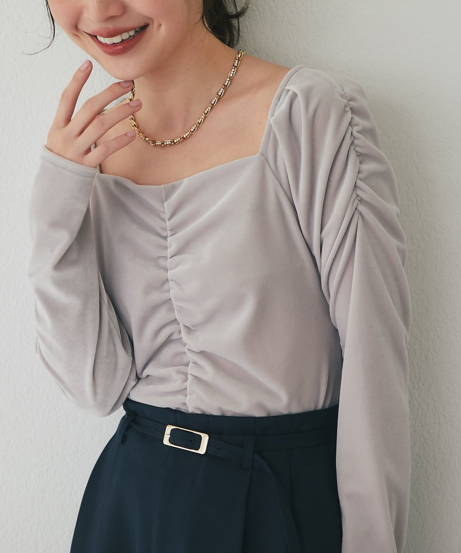 OUTLET(アウトレット) 【La boutique BonBon】ベロアスクエアネックカットソー