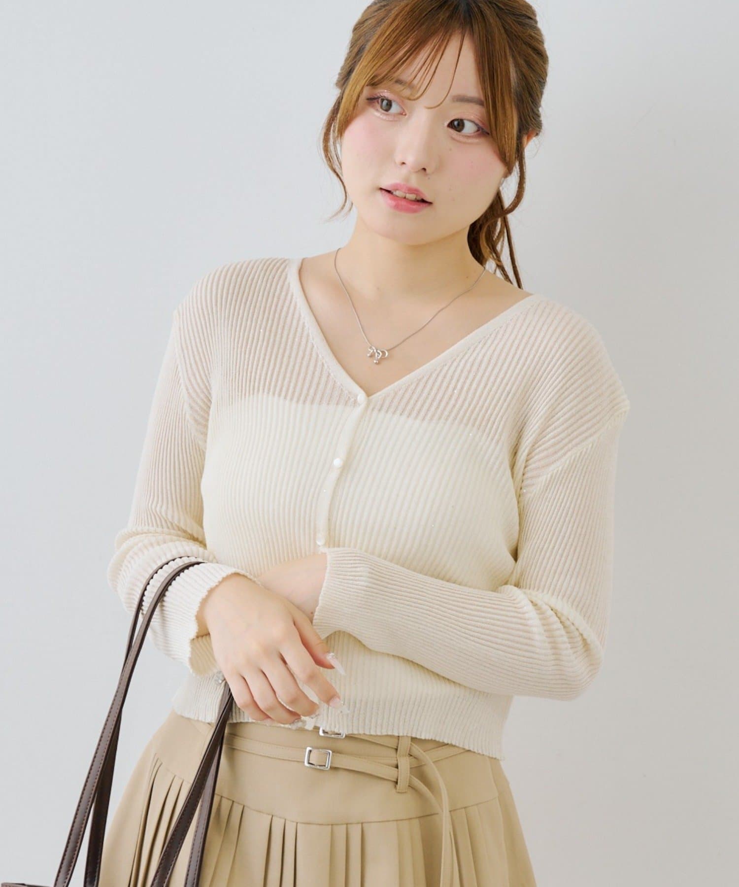 NICE CLAUP / OLIVE des OLIVE OUTLET(ナイスクラップ  / オリーブ デ オリーブ アウトレット) 【ANOTHER BRANCH】シアーベルスリーブスパンコールカーディガン