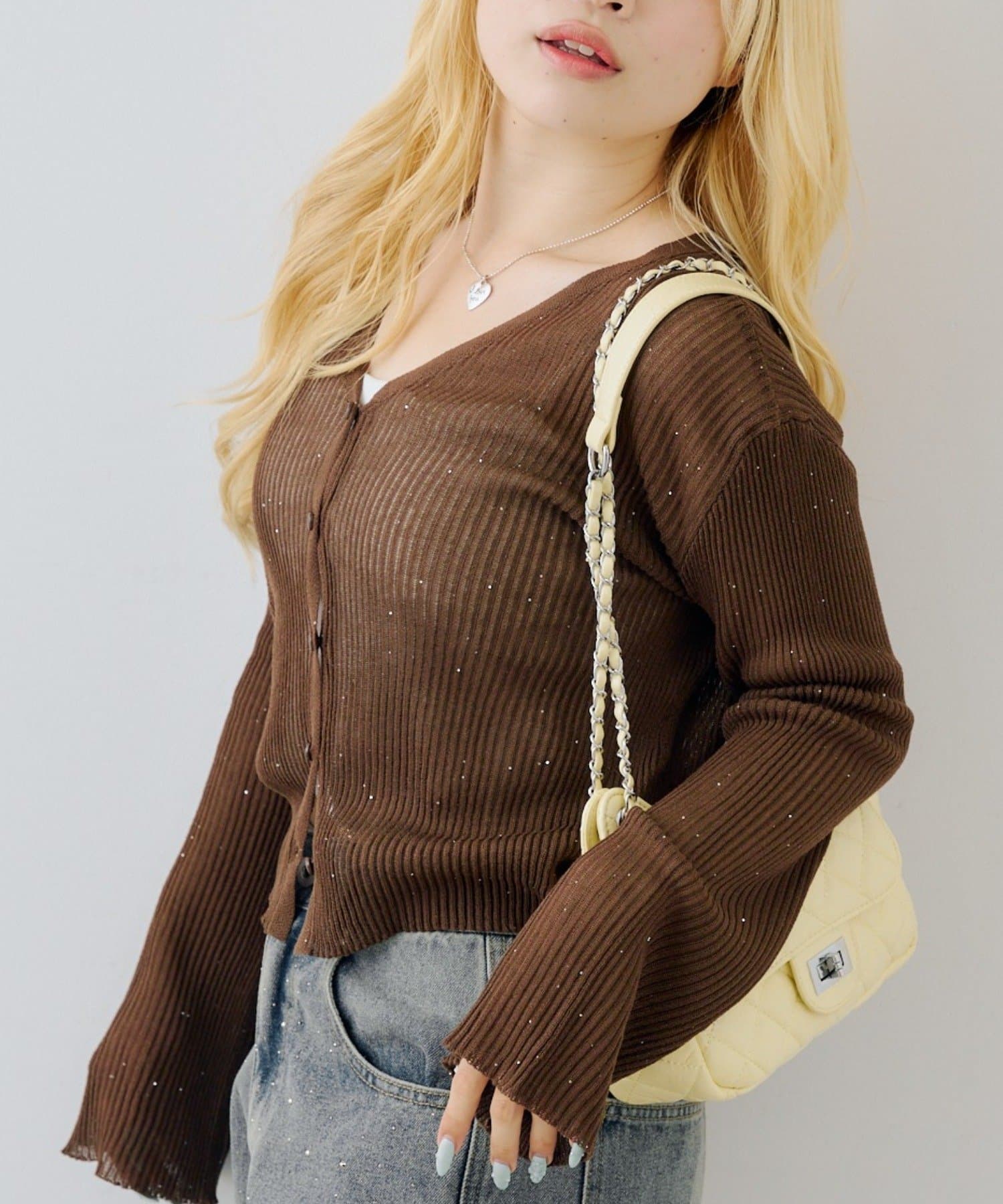NICE CLAUP / OLIVE des OLIVE OUTLET(ナイスクラップ  / オリーブ デ オリーブ アウトレット) 【ANOTHER BRANCH】シアーベルスリーブスパンコールカーディガン
