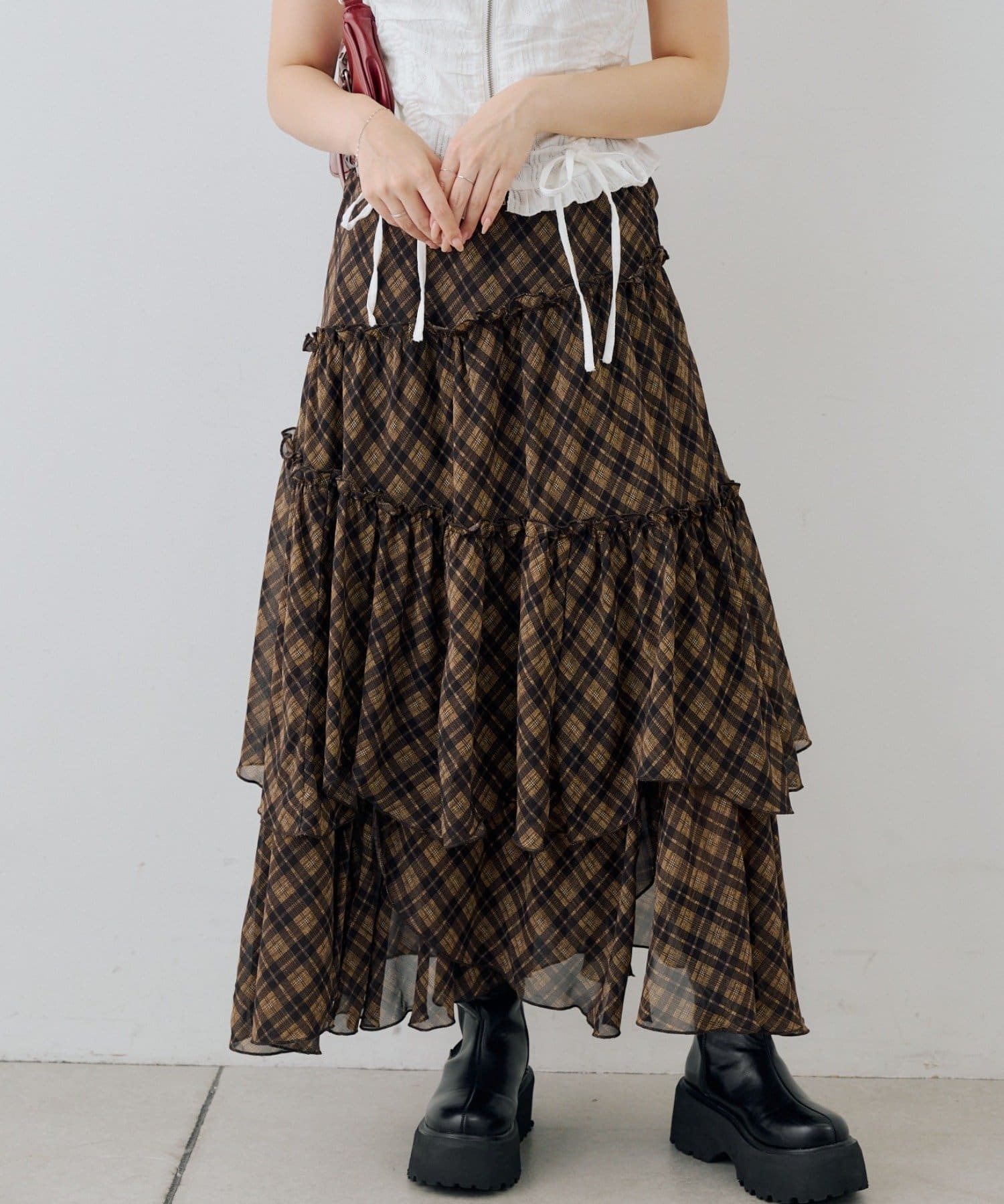 NICE CLAUP / OLIVE des OLIVE OUTLET(ナイスクラップ  / オリーブ デ オリーブ アウトレット) 【continuer】ランダムティアードロングスカート