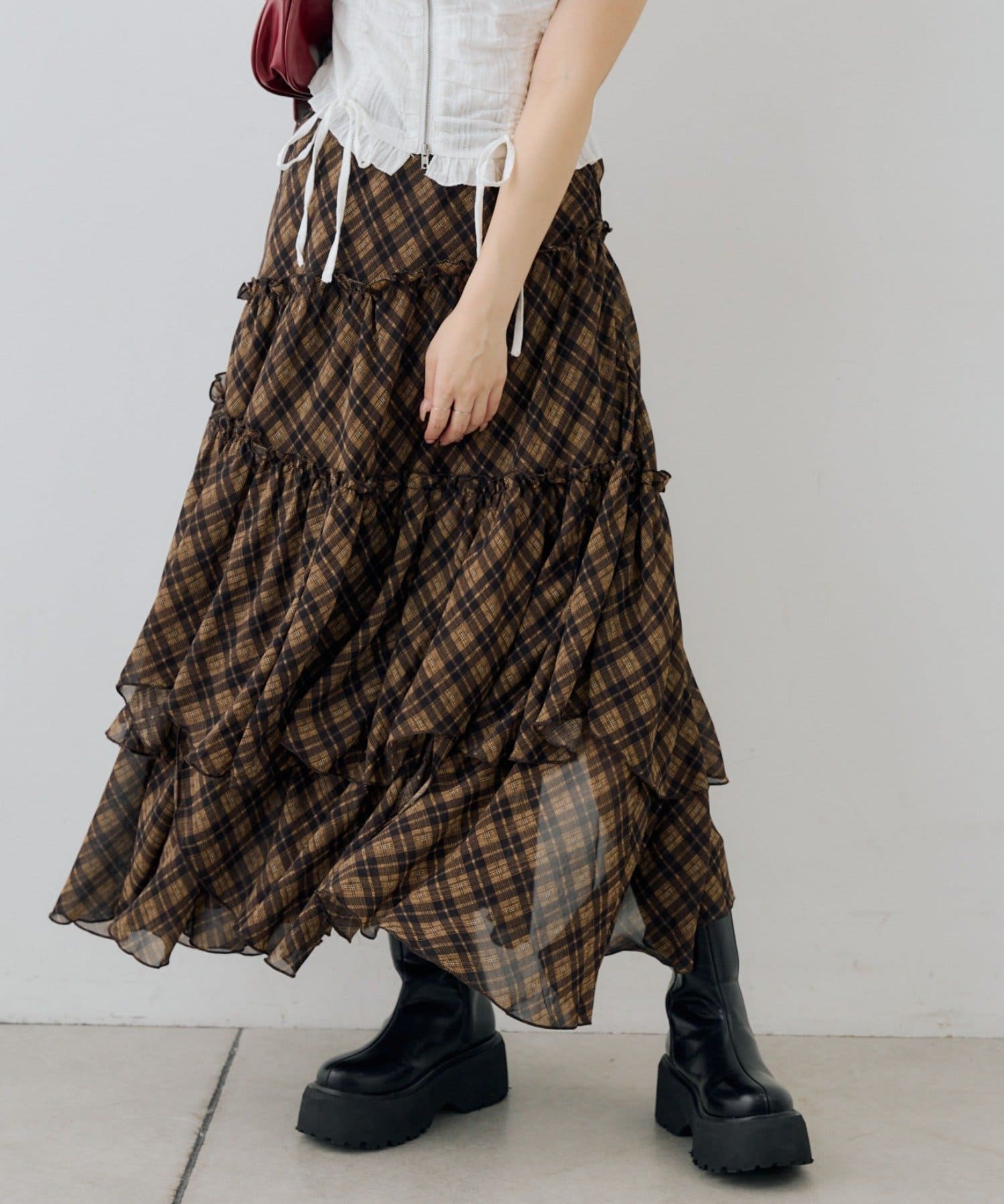 NICE CLAUP / OLIVE des OLIVE OUTLET(ナイスクラップ  / オリーブ デ オリーブ アウトレット) 【continuer】ランダムティアードロングスカート