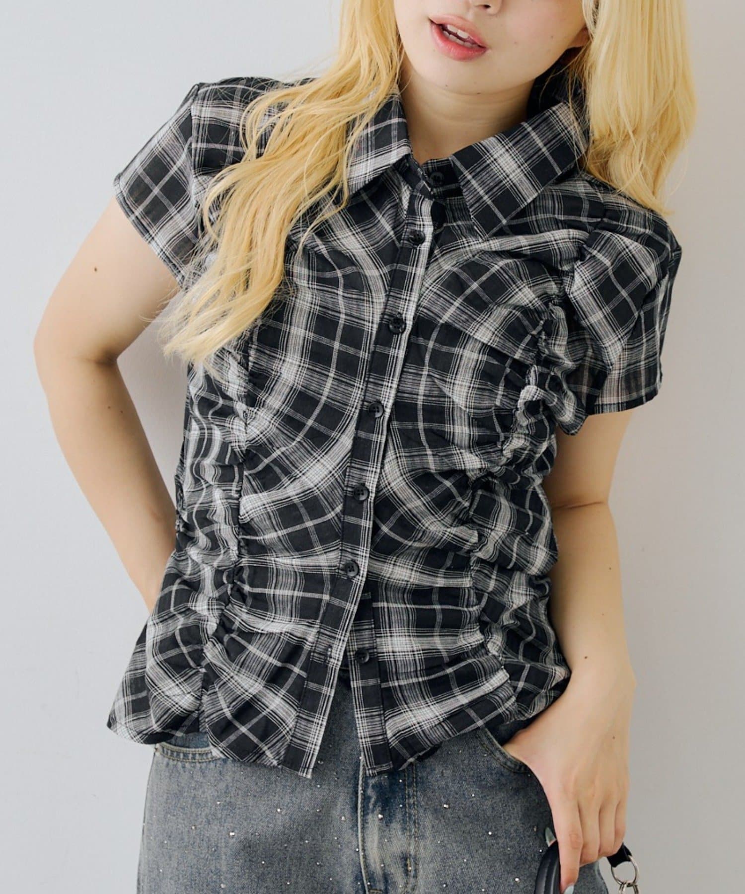 NICE CLAUP / OLIVE des OLIVE OUTLET(ナイスクラップ  / オリーブ デ オリーブ アウトレット) 【continuer】ウエスト細見えギャザーブラウス