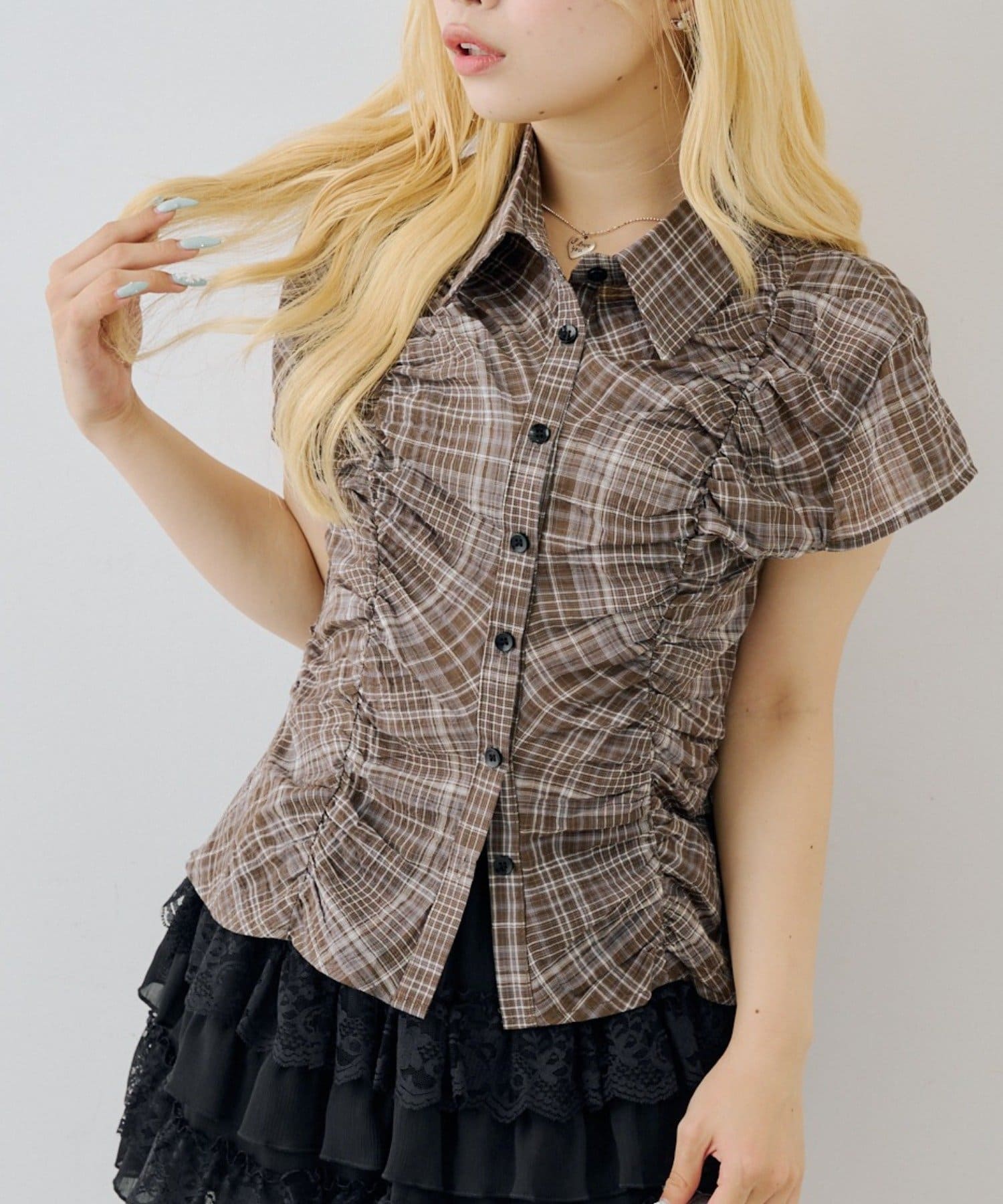 NICE CLAUP / OLIVE des OLIVE OUTLET(ナイスクラップ  / オリーブ デ オリーブ アウトレット) 【continuer】ウエスト細見えギャザーブラウス