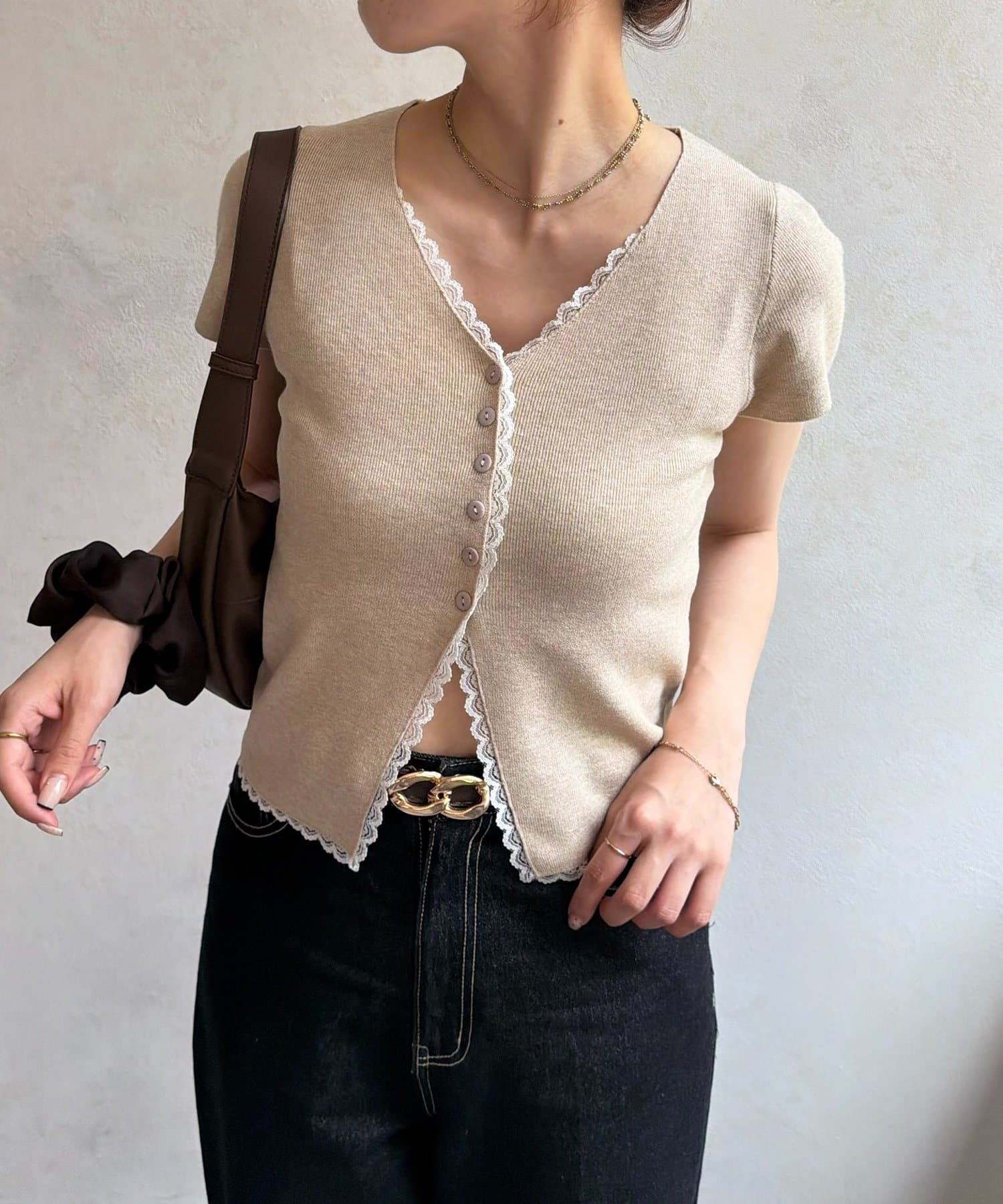 Thevon.(ゼヴォン) レースドッキングニットカーディガン