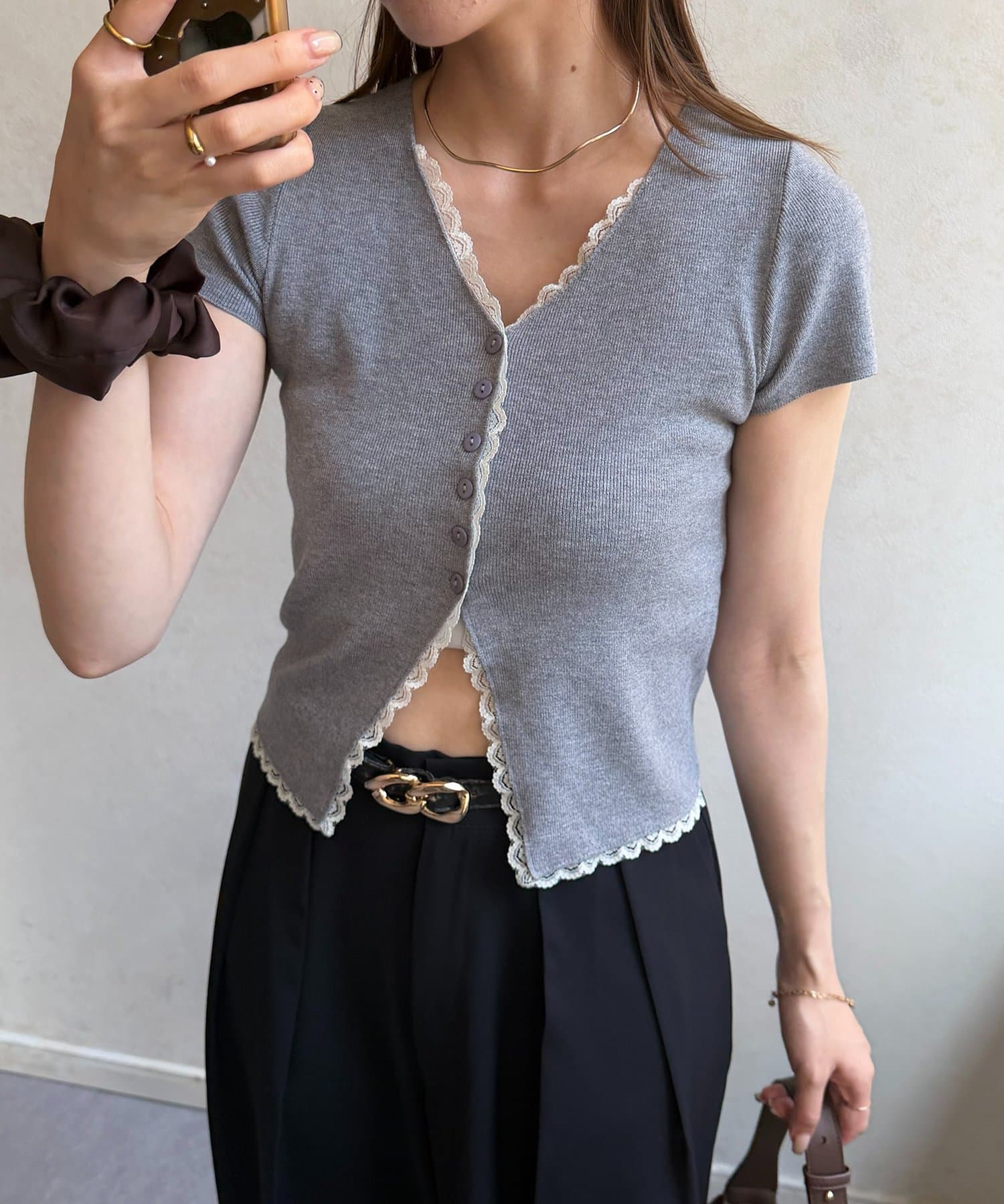 Thevon.(ゼヴォン) レースドッキングニットカーディガン