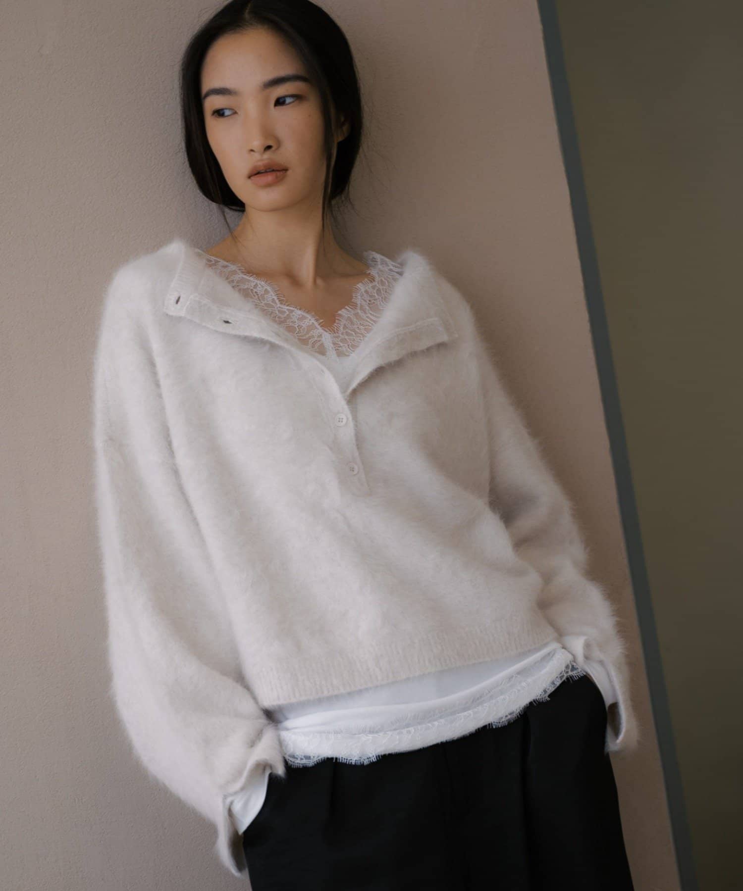 SHENERY(シーナリー) ファーカシミヤ2WAYヘンリーニット