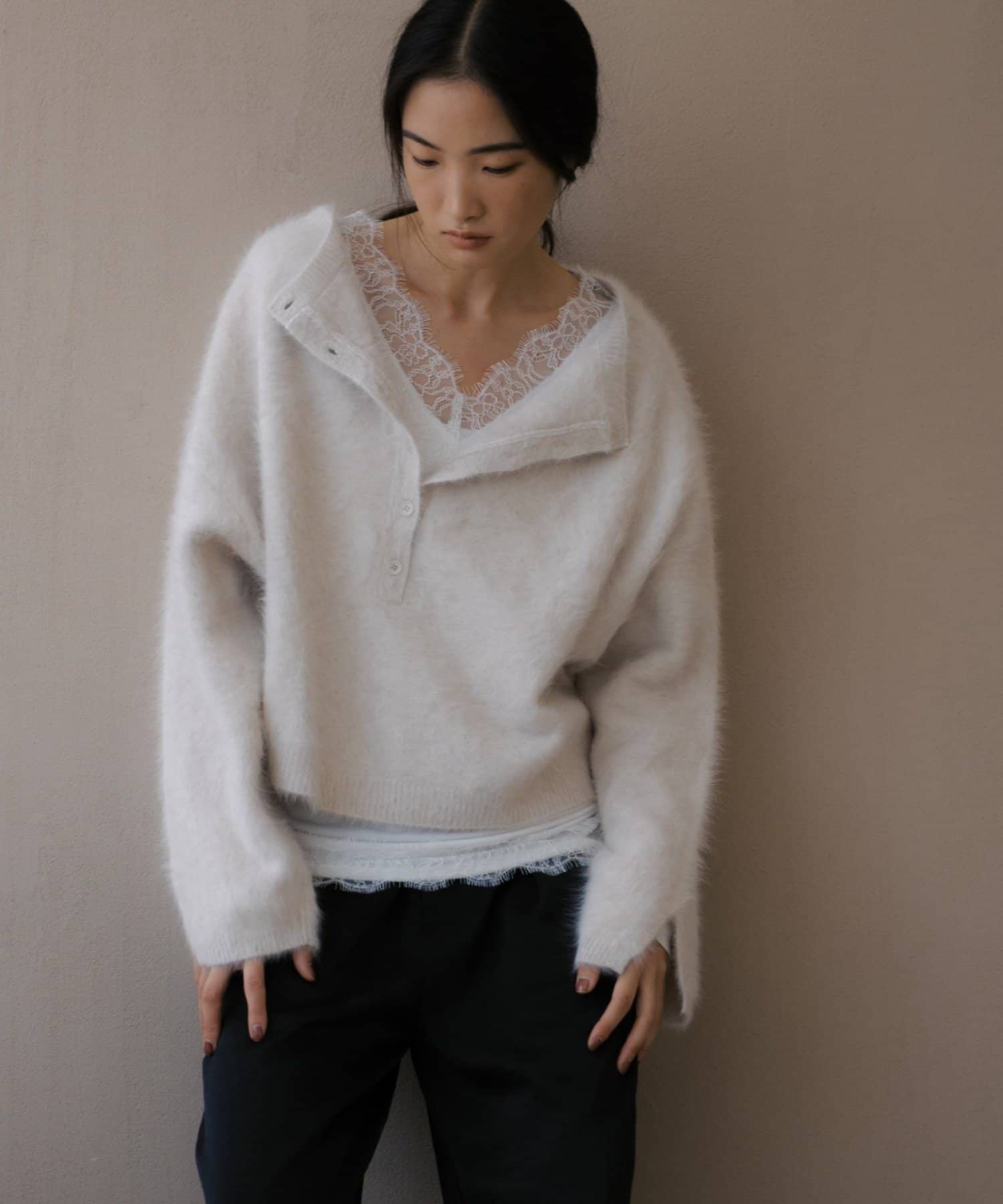 SHENERY(シーナリー) ファーカシミヤ2WAYヘンリーニット