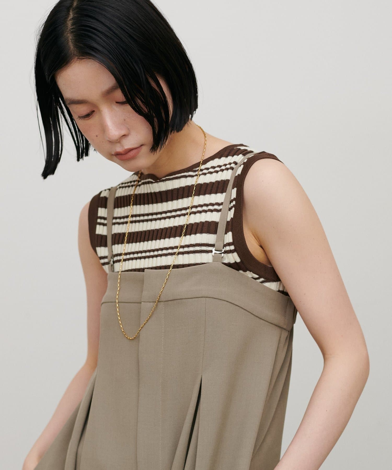LARUTA(ラルータ) ボーダーリブノースリニット