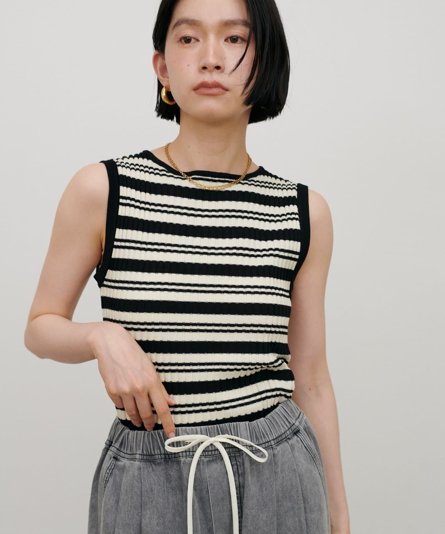 LARUTA(ラルータ) ボーダーリブノースリニット