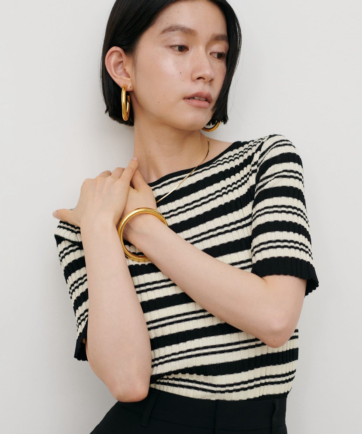 ボーダーリブ5分袖ニット | LARUTA(ラルータ)レディース | PAL CLOSET