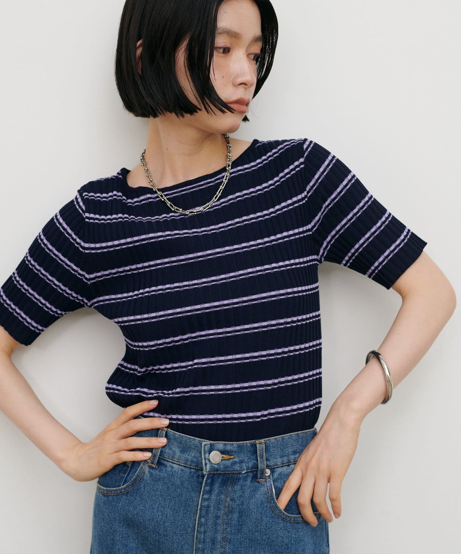 ボーダーリブ5分袖ニット | LARUTA(ラルータ)レディース | PAL CLOSET