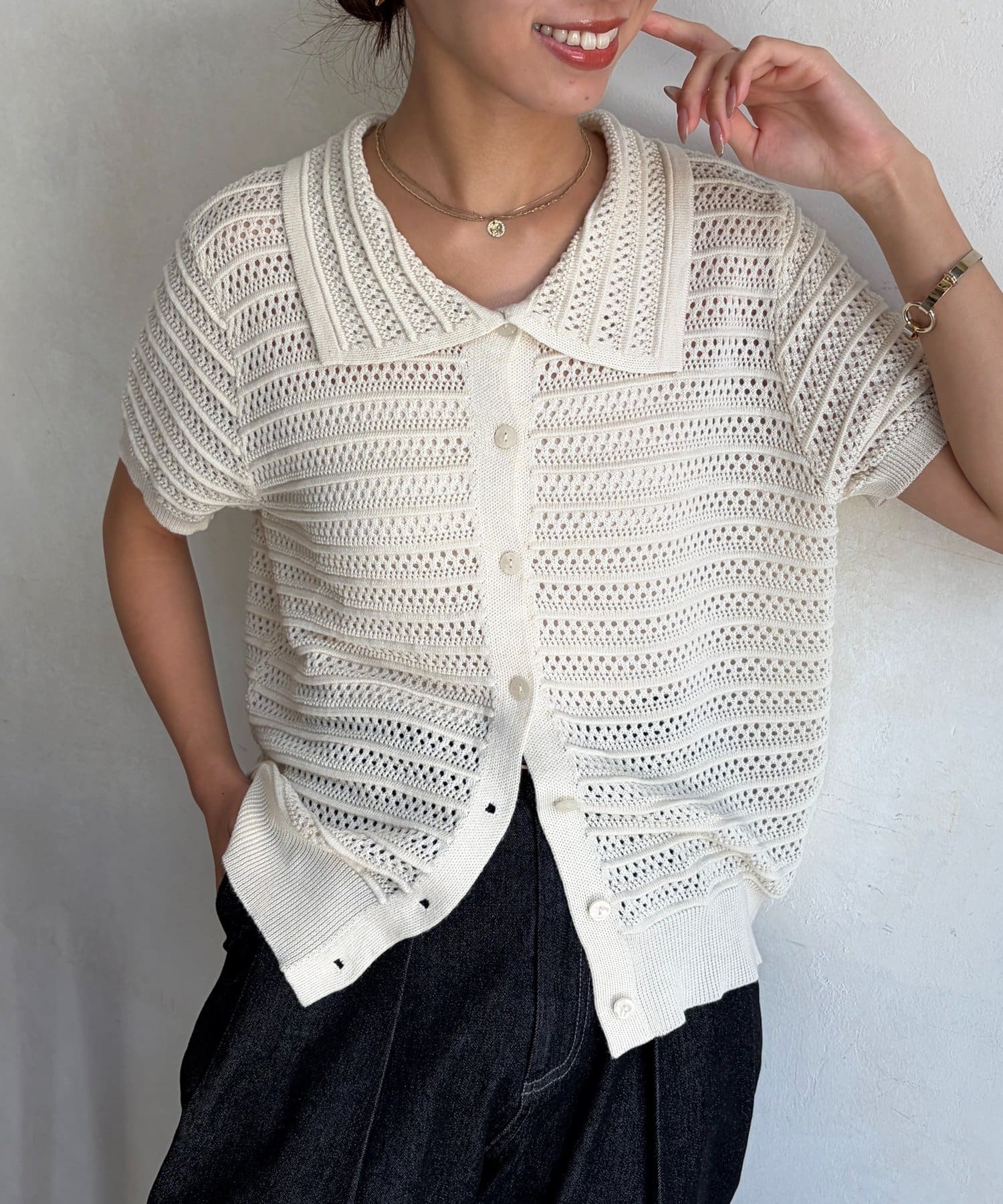 Chez toi(シェトワ) メッシュポロニットカーディガン
