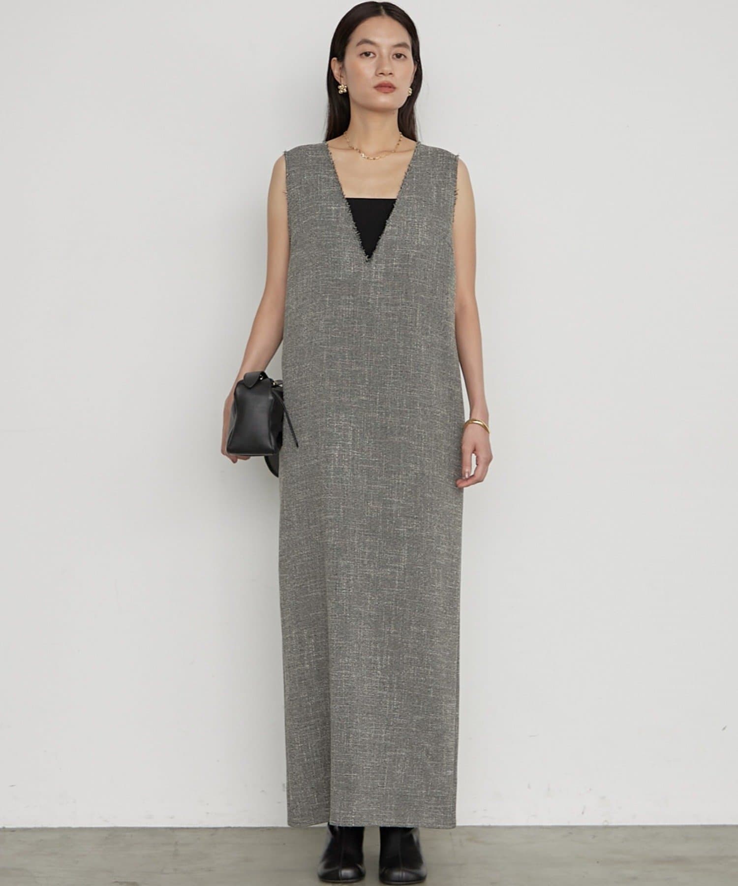 LOUNGEDRESS(ラウンジドレス) 《セットアップ可》【Atelier N5/アトリエヌメロサンク】ツイードV ワンピース