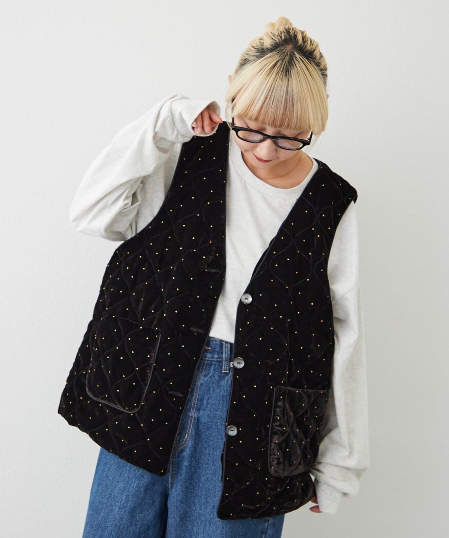 CIAOPANIC TYPY(チャオパニックティピー) Aguniベロアラメドットプリントキルトベスト