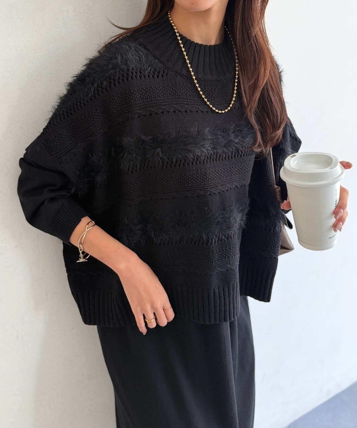 Chez toi(シェトワ) シャギーボーダーベスト×ニットワンピース