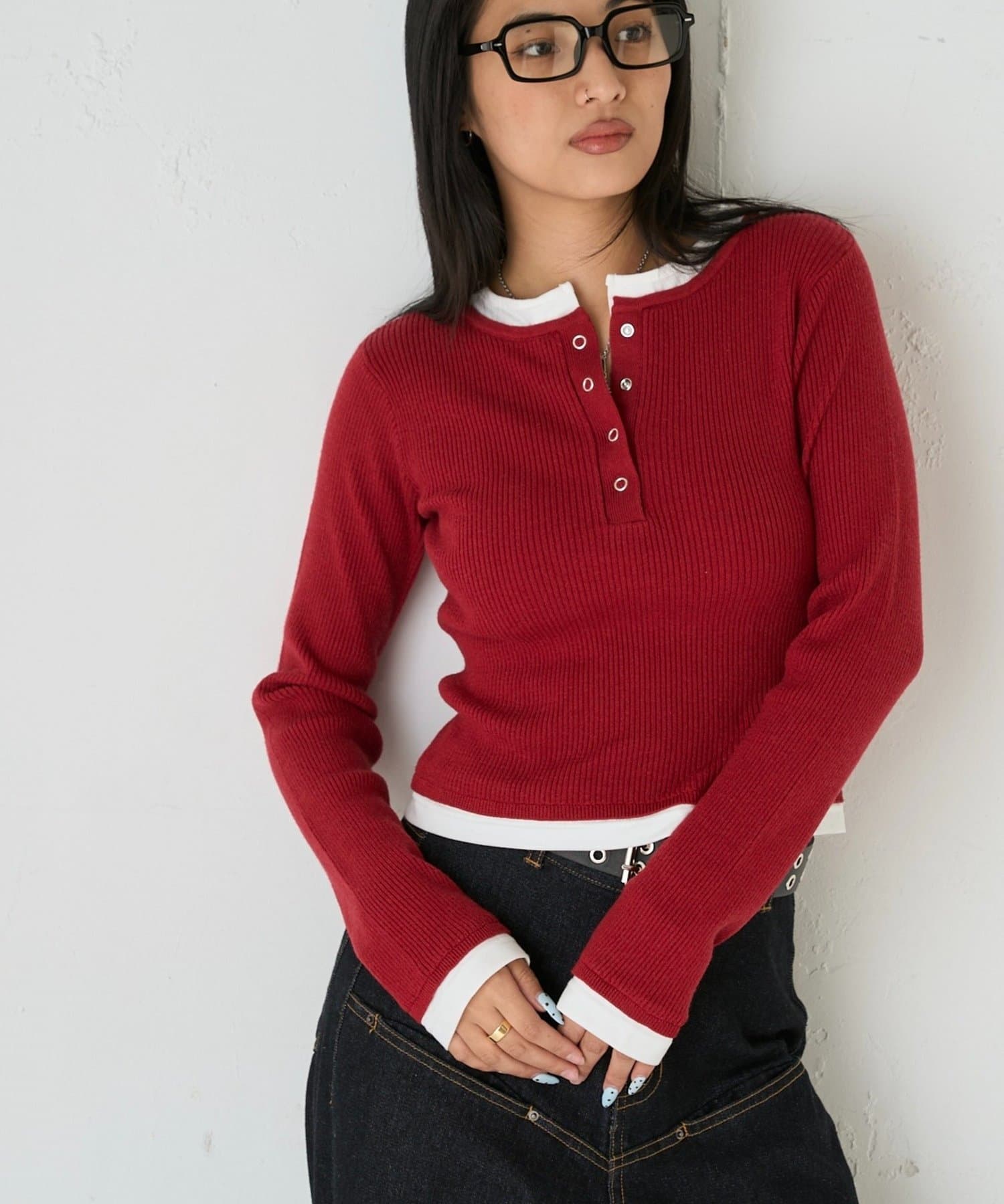 OUTLET(アウトレット) 【WHO'S WHO gallery】レイヤードヘンリーニットトップス