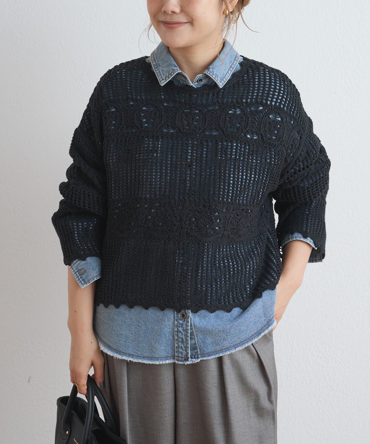 PUAL CE CIN(ピュアルセシン) カギ針編み風ニットプルオーバー